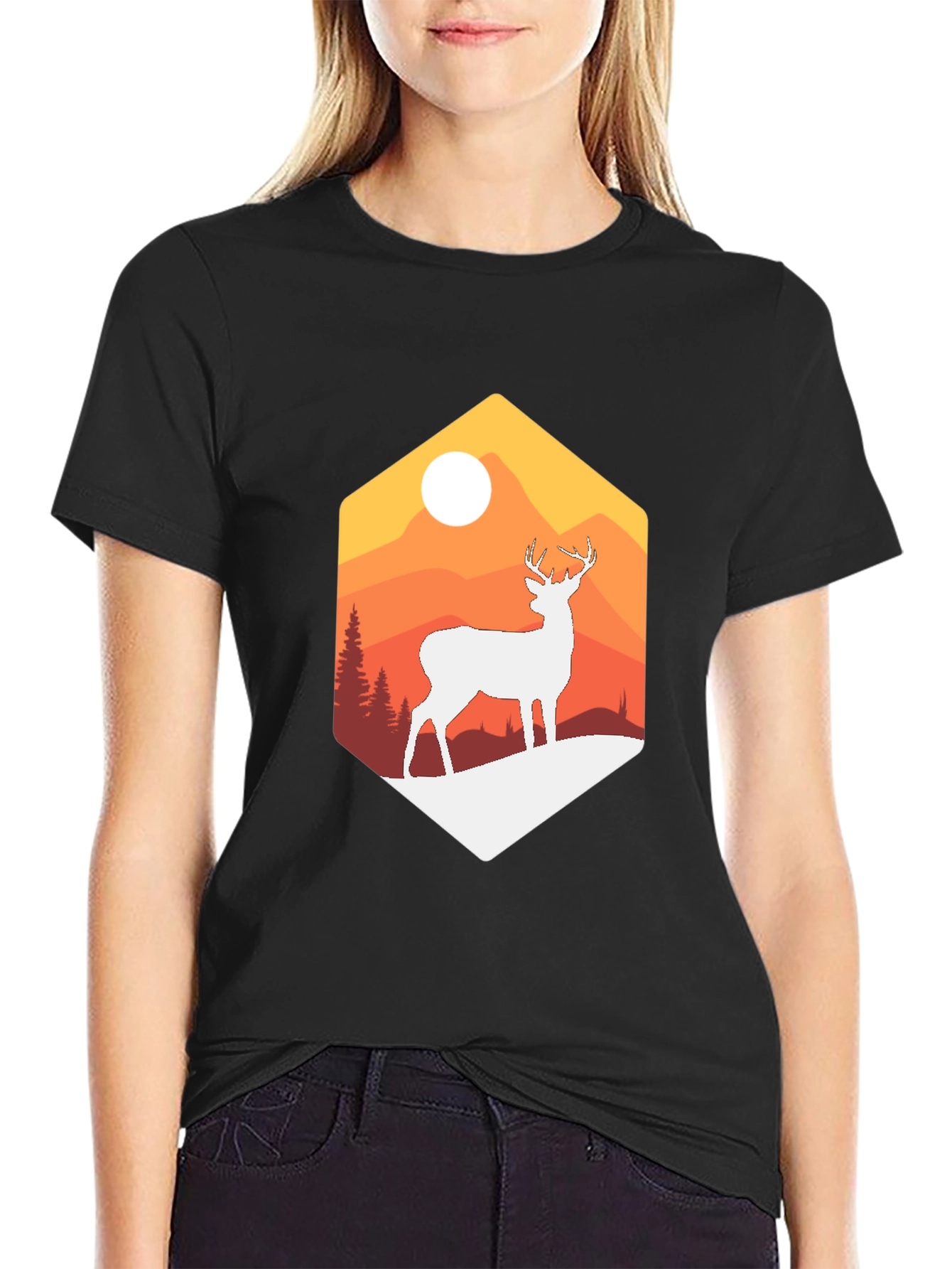 Mountain Deer Graphic Tee - Nature Inspired Design