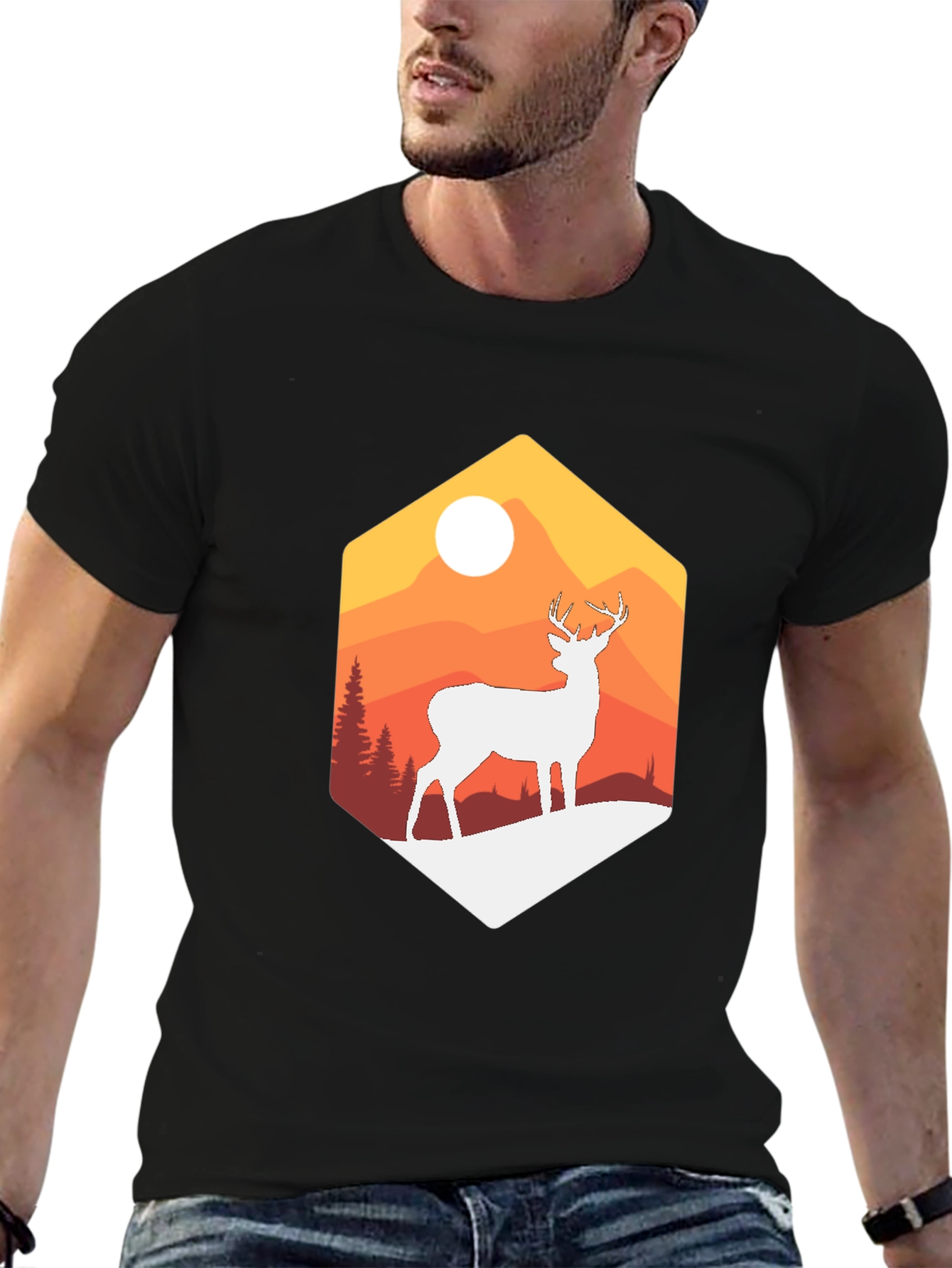 Mountain Deer Graphic Tee - Nature Inspired Design