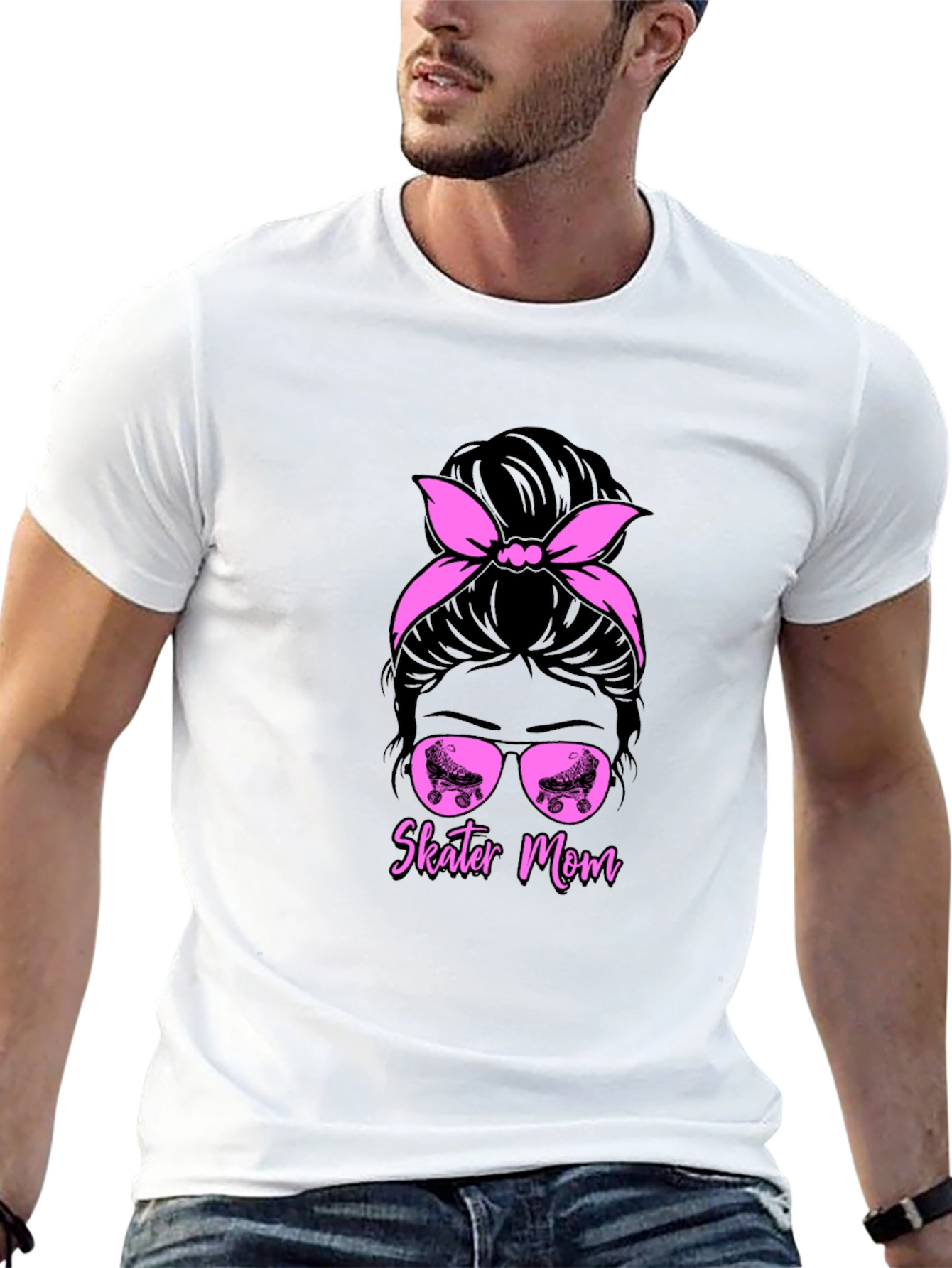 Skater Mom T-Shirt - Messy Bun Roller Skate Design