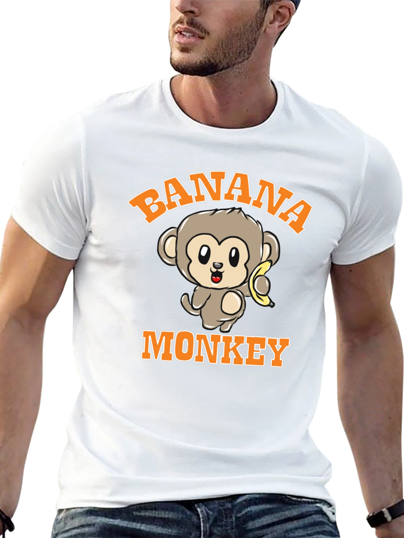Banana Monkey Graphic Print Black T-Shirt