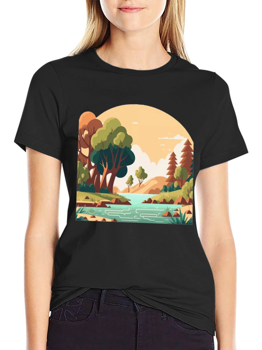 Nature Landscape Graphic Tee - Stylish Black T-Shirt