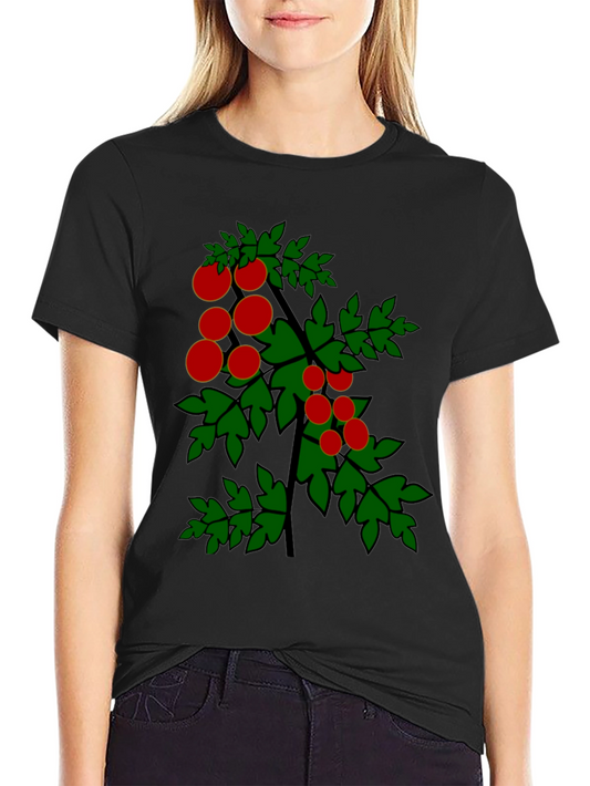 Tomato Plant Graphic Tee - Black Cotton T-Shirt