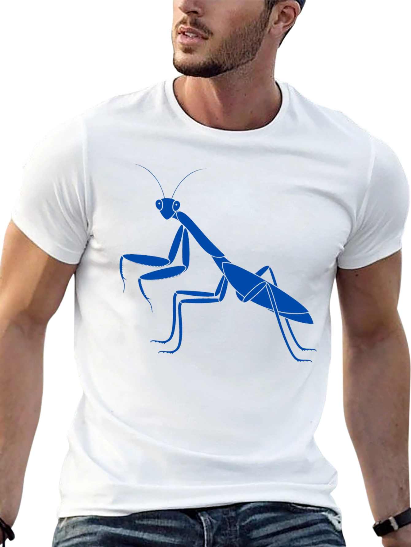 Blue Praying Mantis Graphic Tee - Cool Insect Shirt