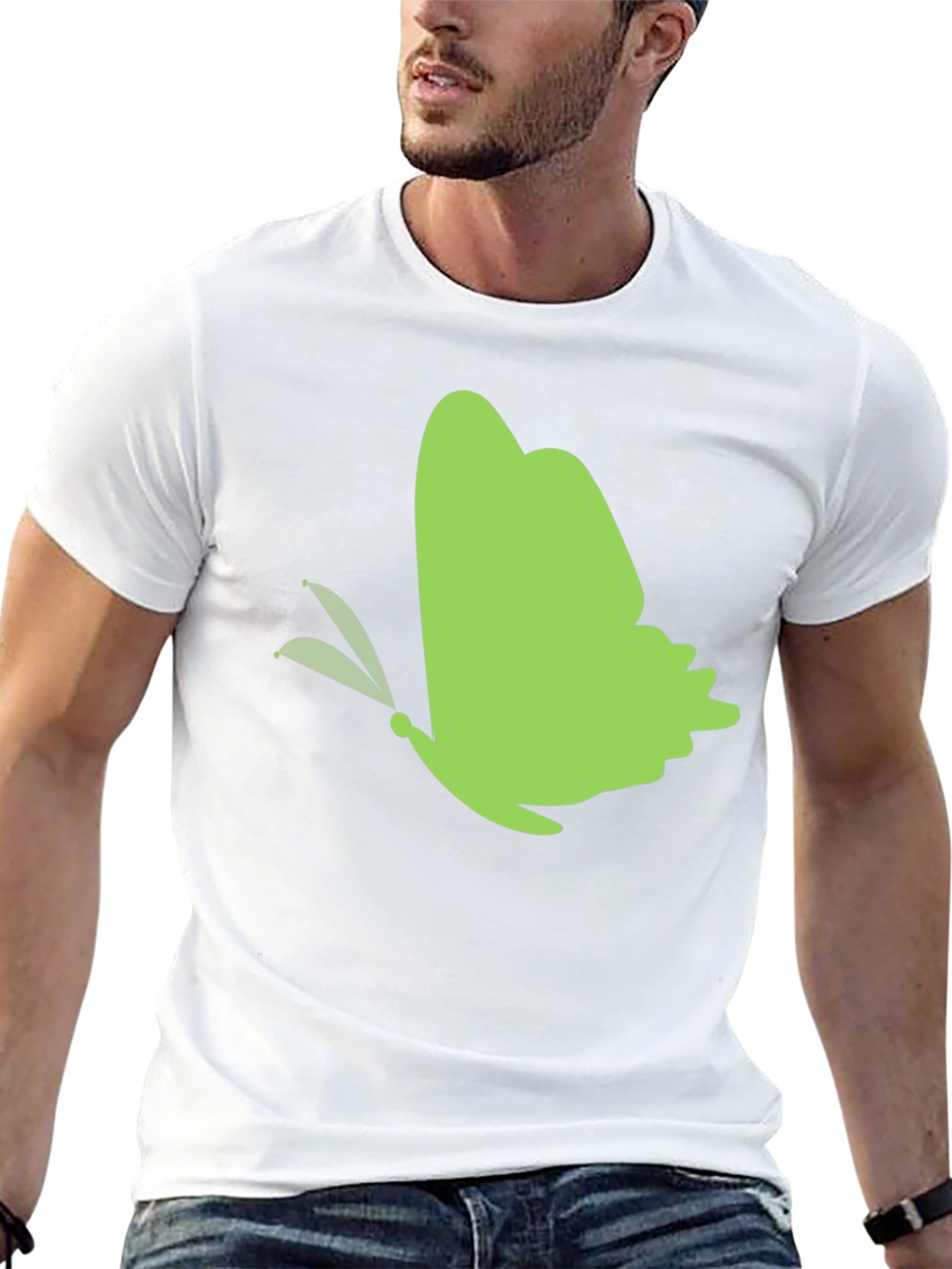 Green Butterfly Black T-Shirt