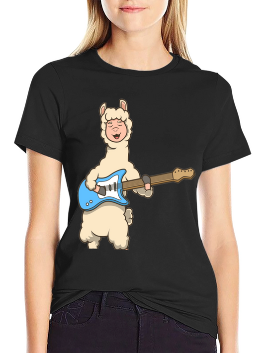 Llama Guitar Player Black T-Shirt