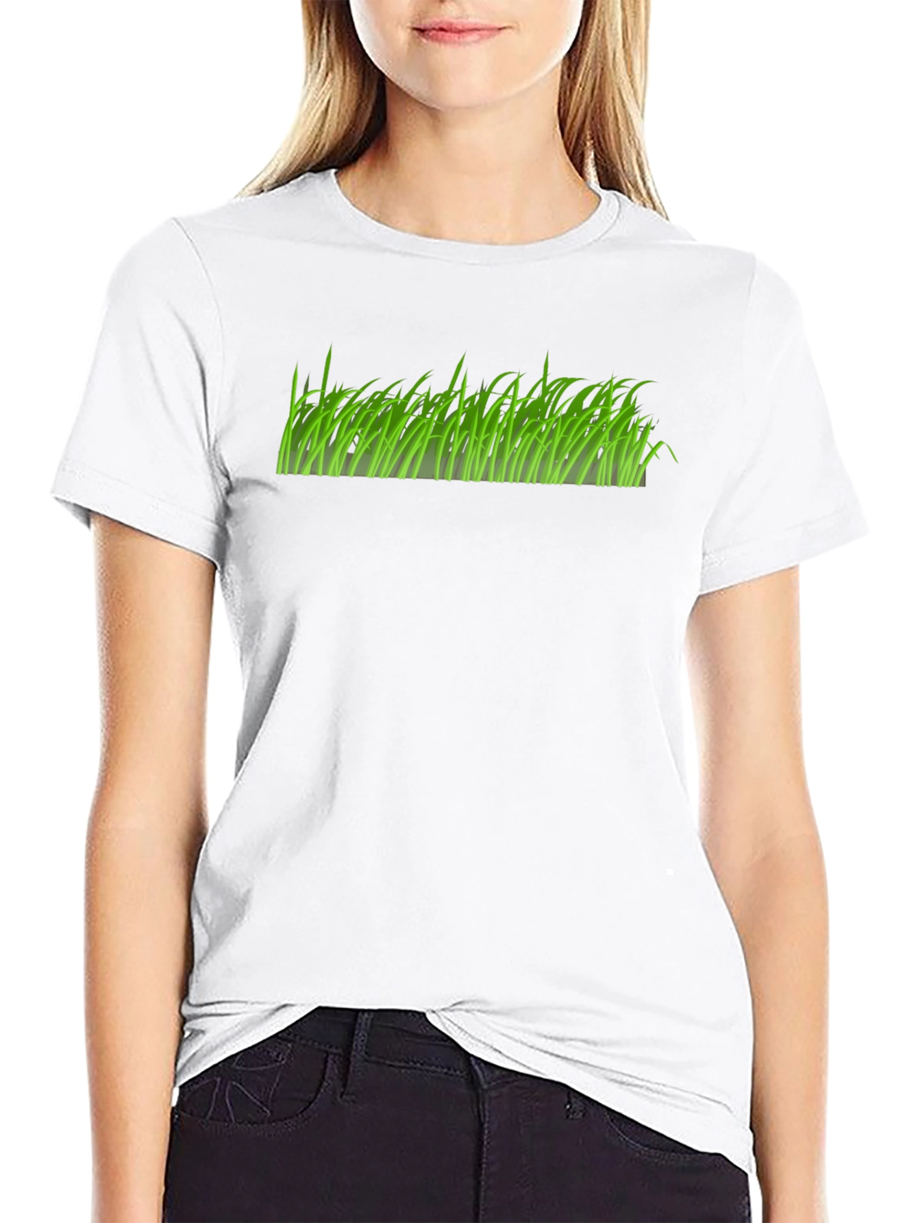 Green Grass Graphic Print Black T-Shirt