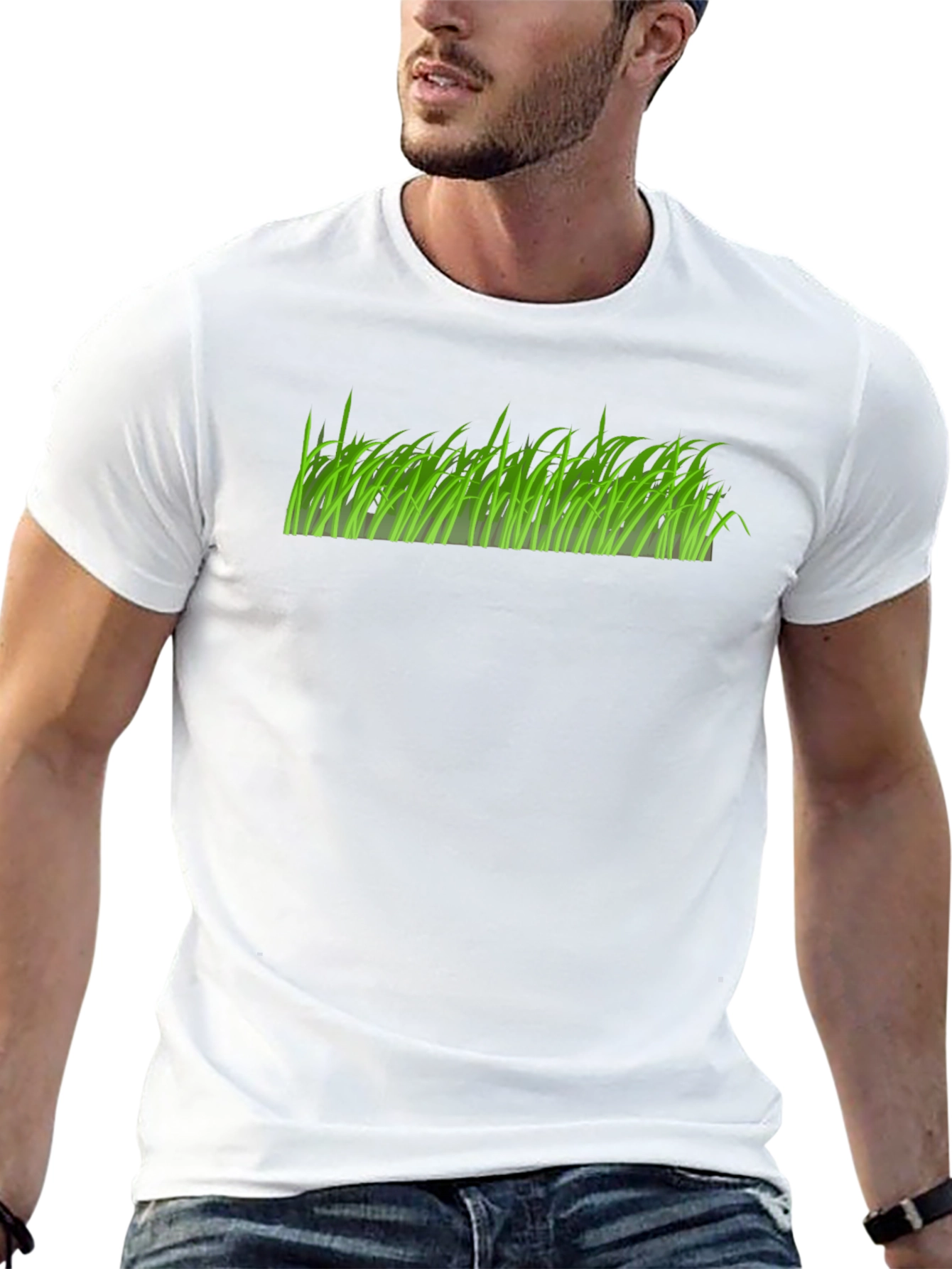 Green Grass Graphic Print Black T-Shirt