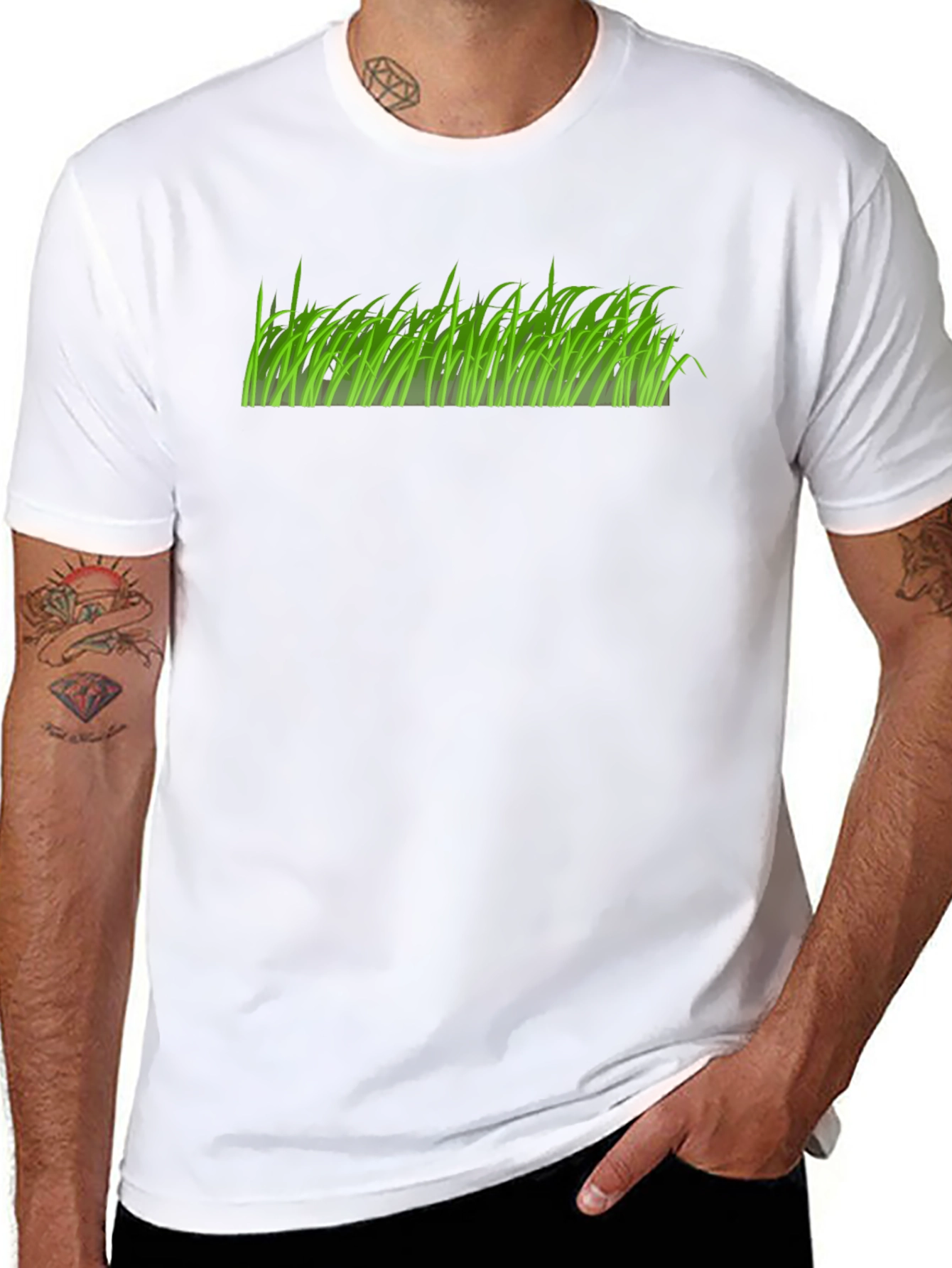 Green Grass Graphic Print Black T-Shirt