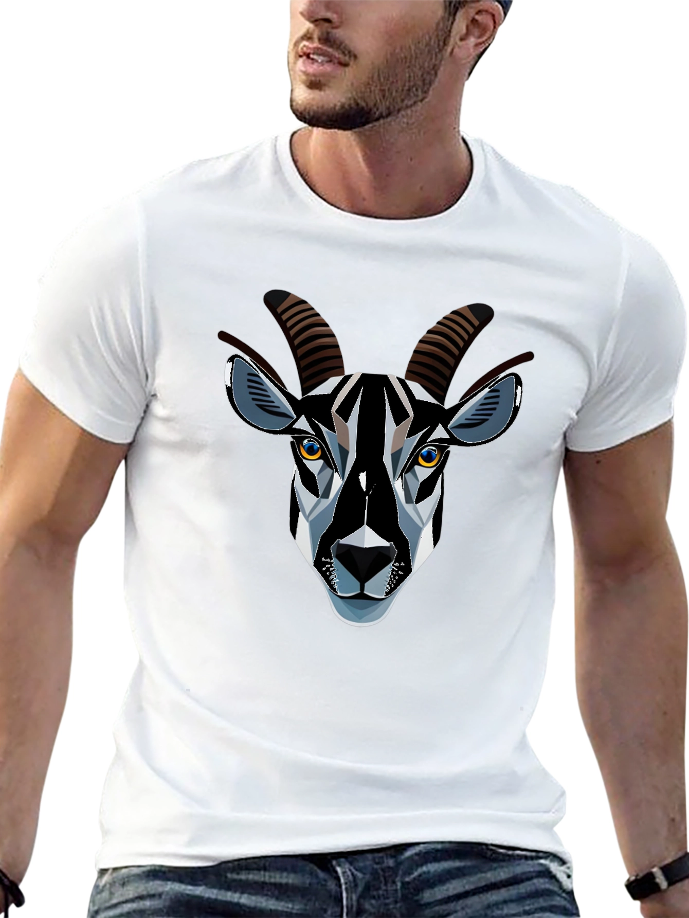 Geometric Goat Graphic Black Tee