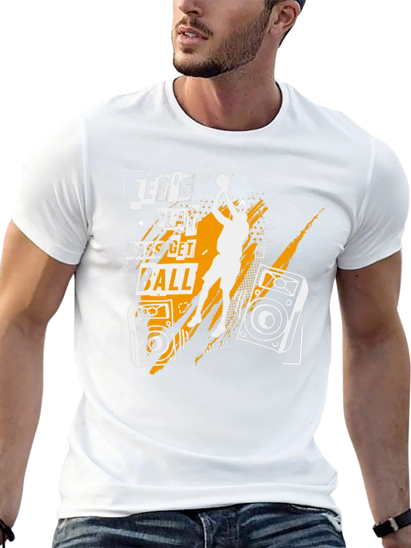 Lets Play Bass Get Ball Black Graphic T-Shirt