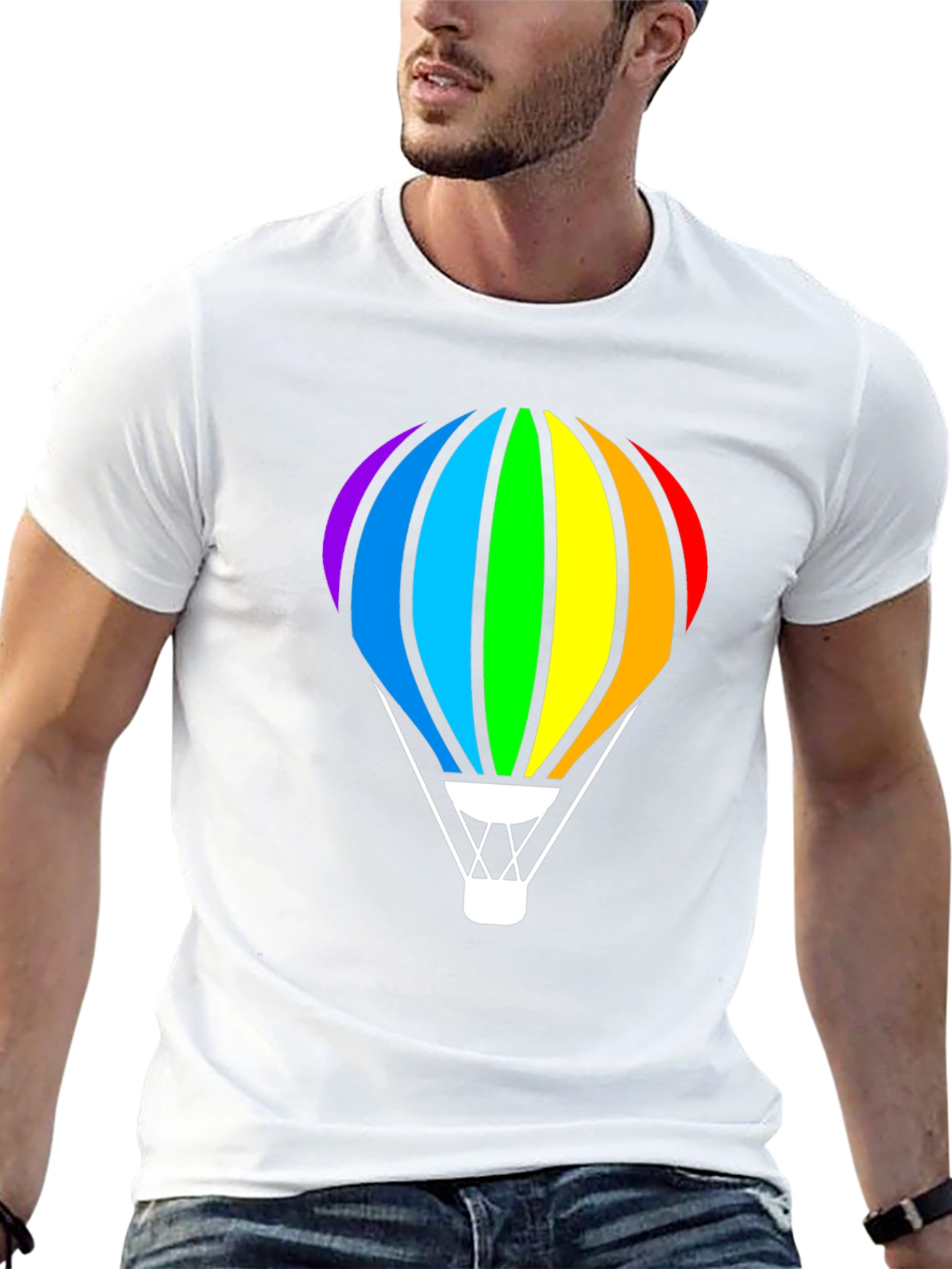 Rainbow Hot Air Balloon Black T-Shirt