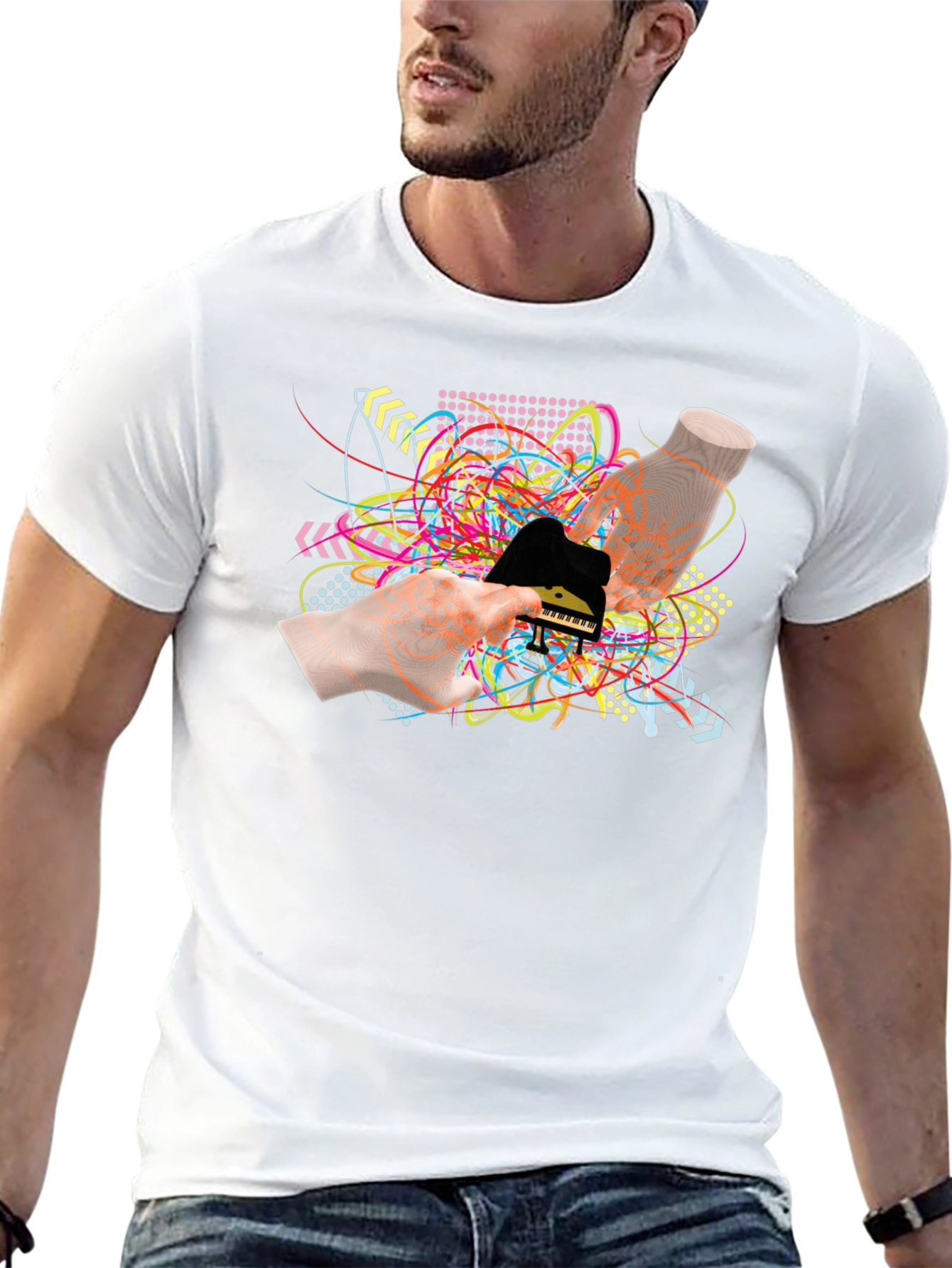 Abstract Piano Graphic Black T-Shirt