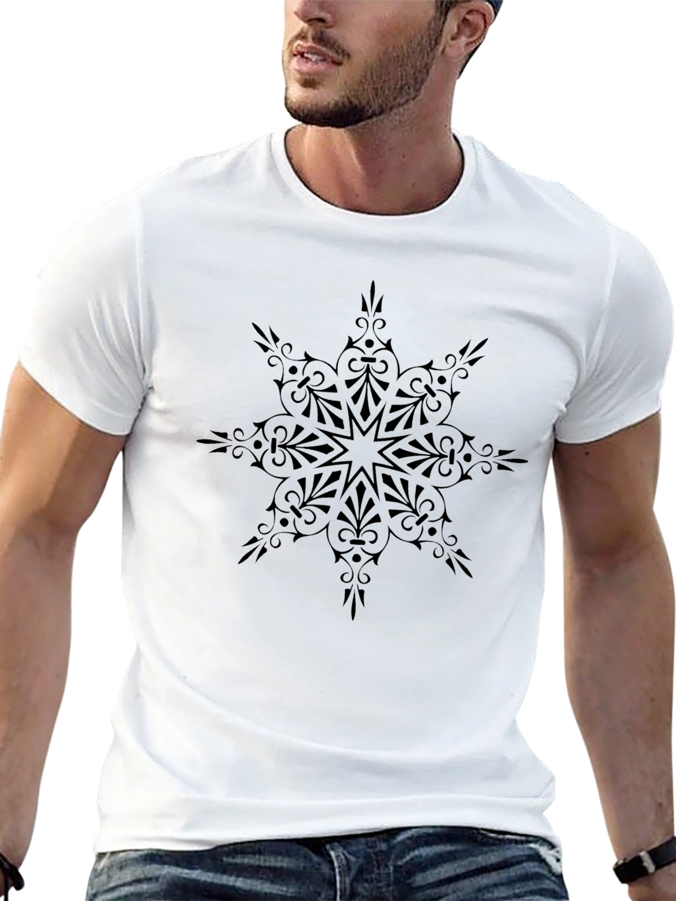 Elegant Black Floral Mandala Graphic Tee