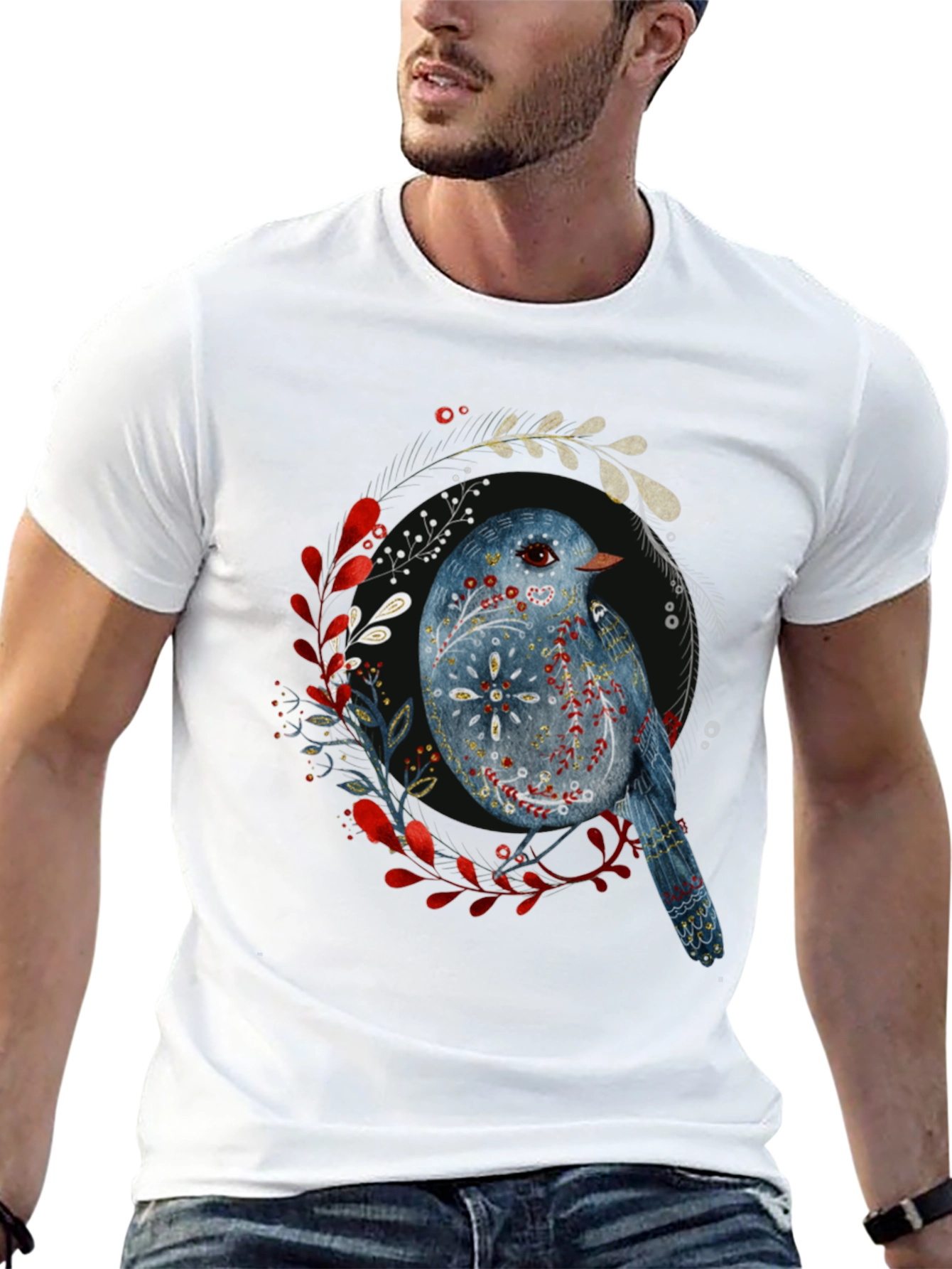 Artistic Bird Graphic T-Shirt