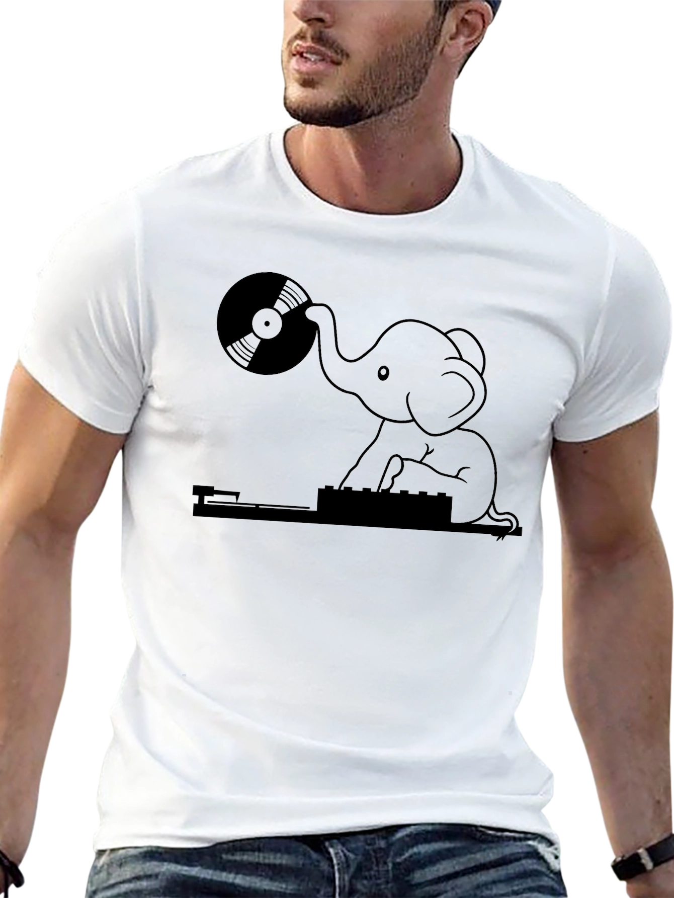 DJ Elephant Graphic Tee - Black Casual T-Shirt
