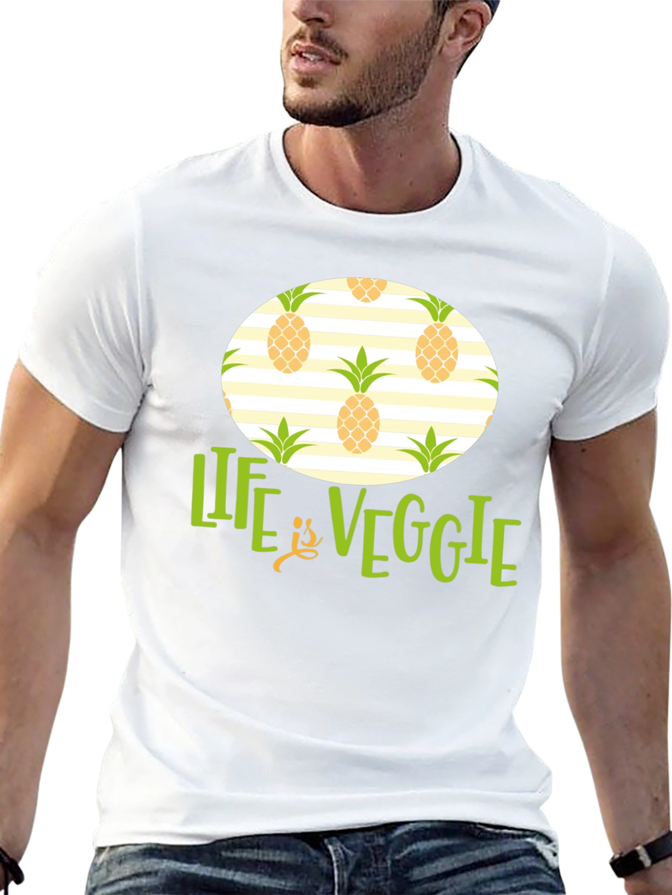Life is Veggie Pineapple Pattern T-Shirt