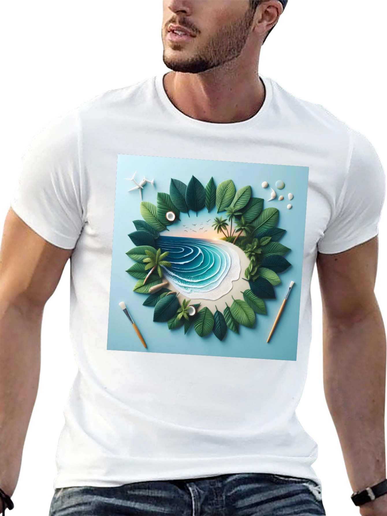 Tropical Island Tee - Artistic Beach Scene
