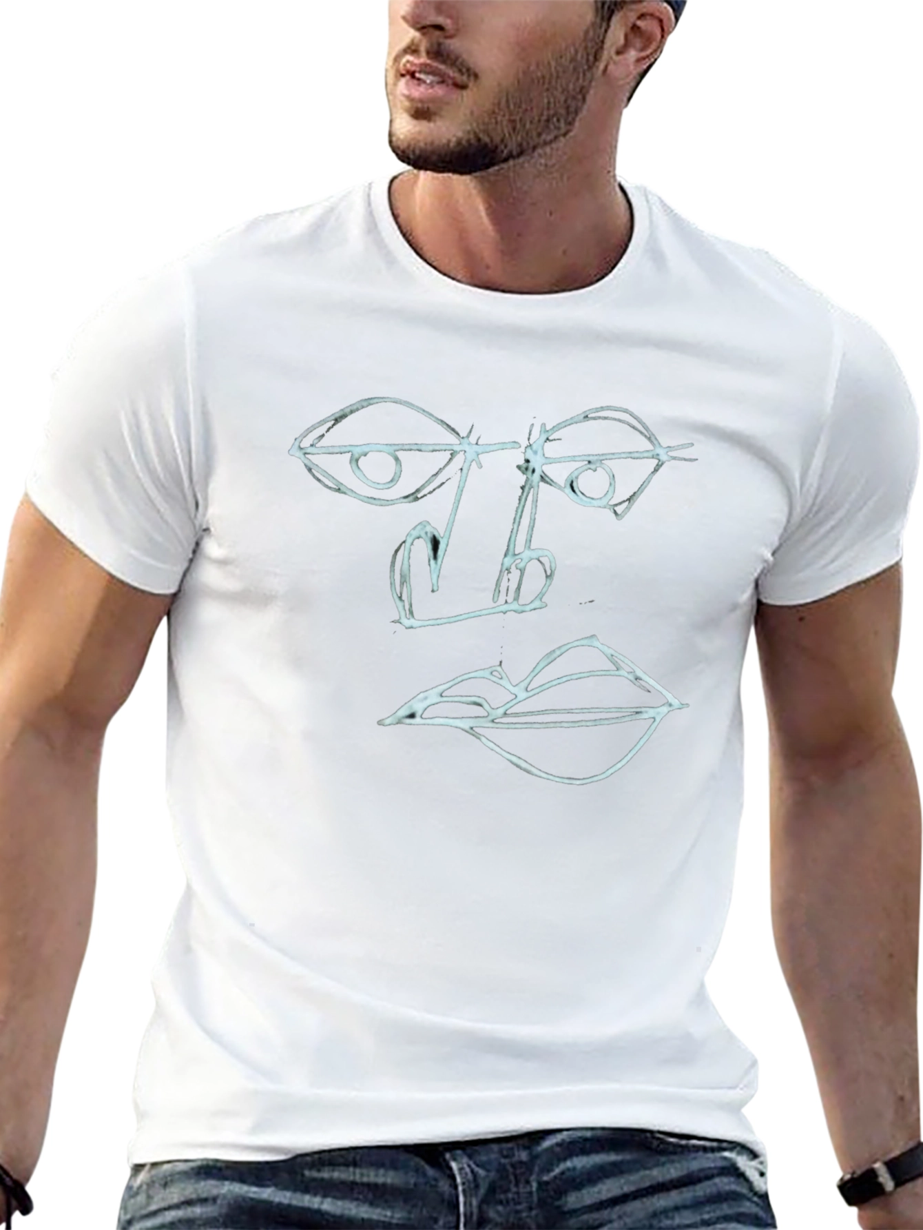 Abstract Face Art Tee - Black Cotton Graphic T-Shirt