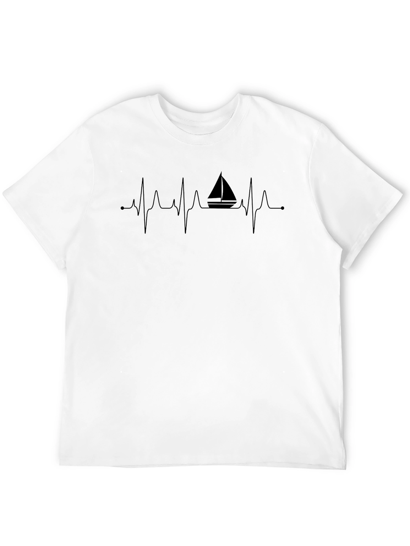 Sailboat Heartbeat Mens Black T-Shirt