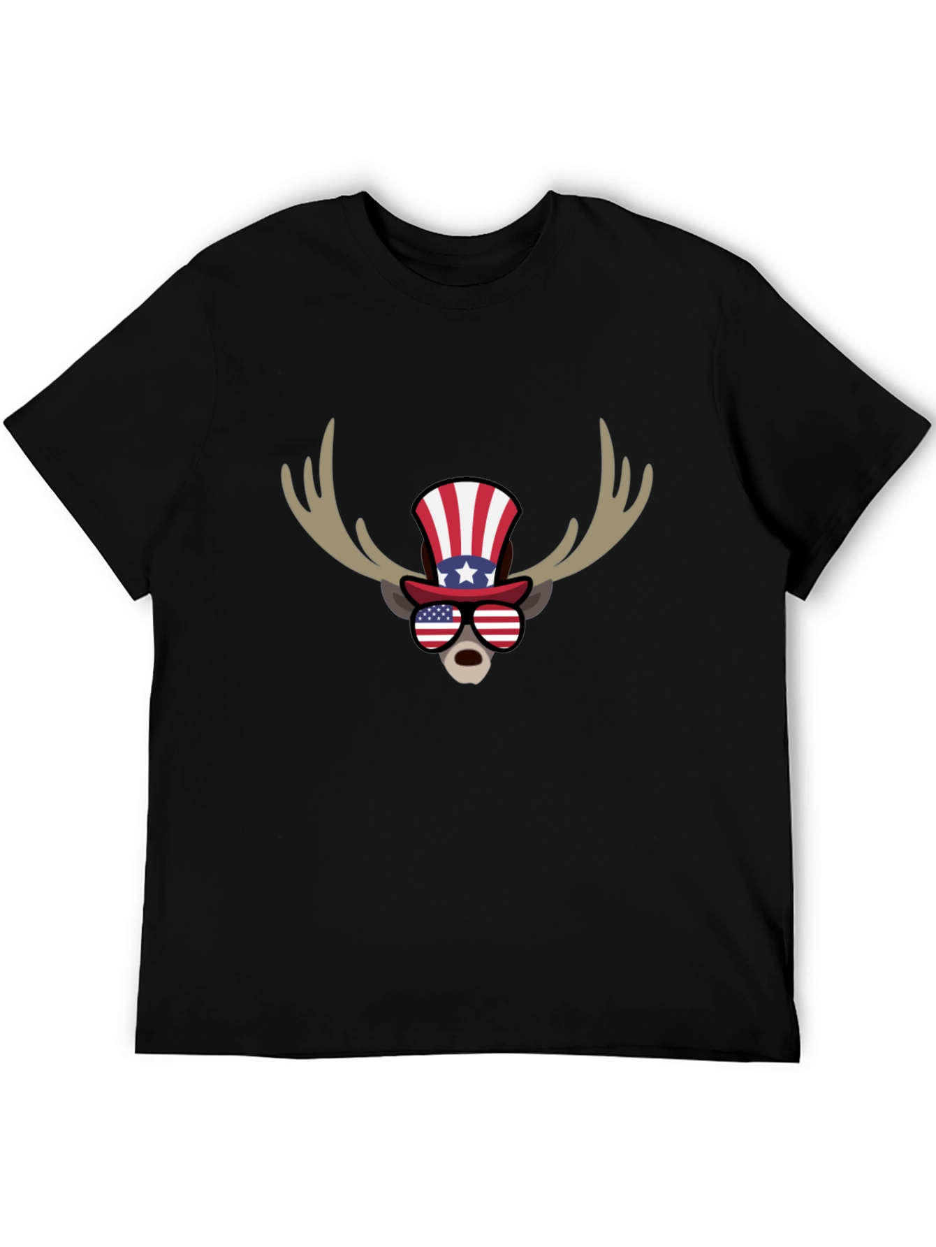 Patriotic Moose Graphic T-Shirt - American Flag