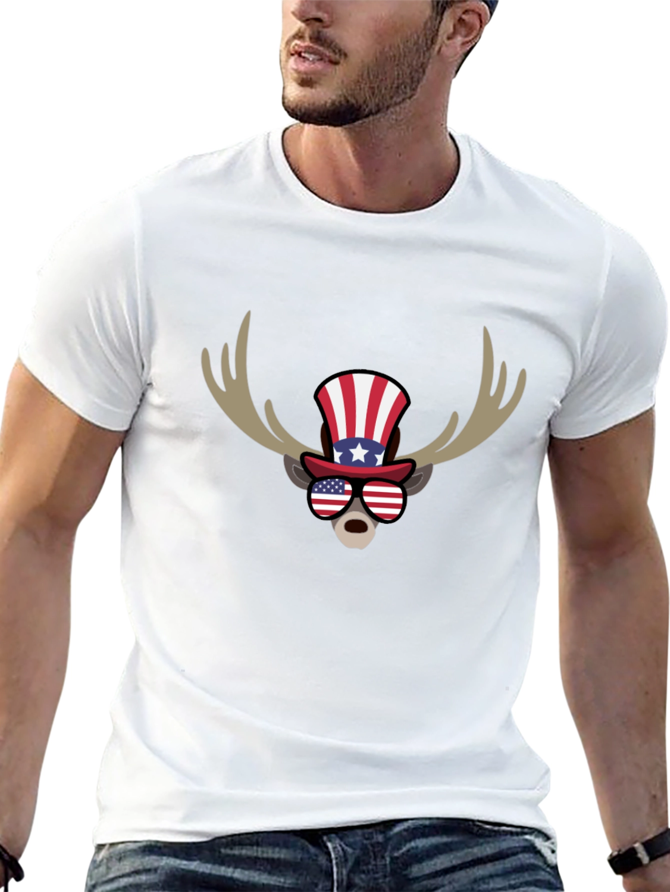 Patriotic Moose Graphic T-Shirt - American Flag