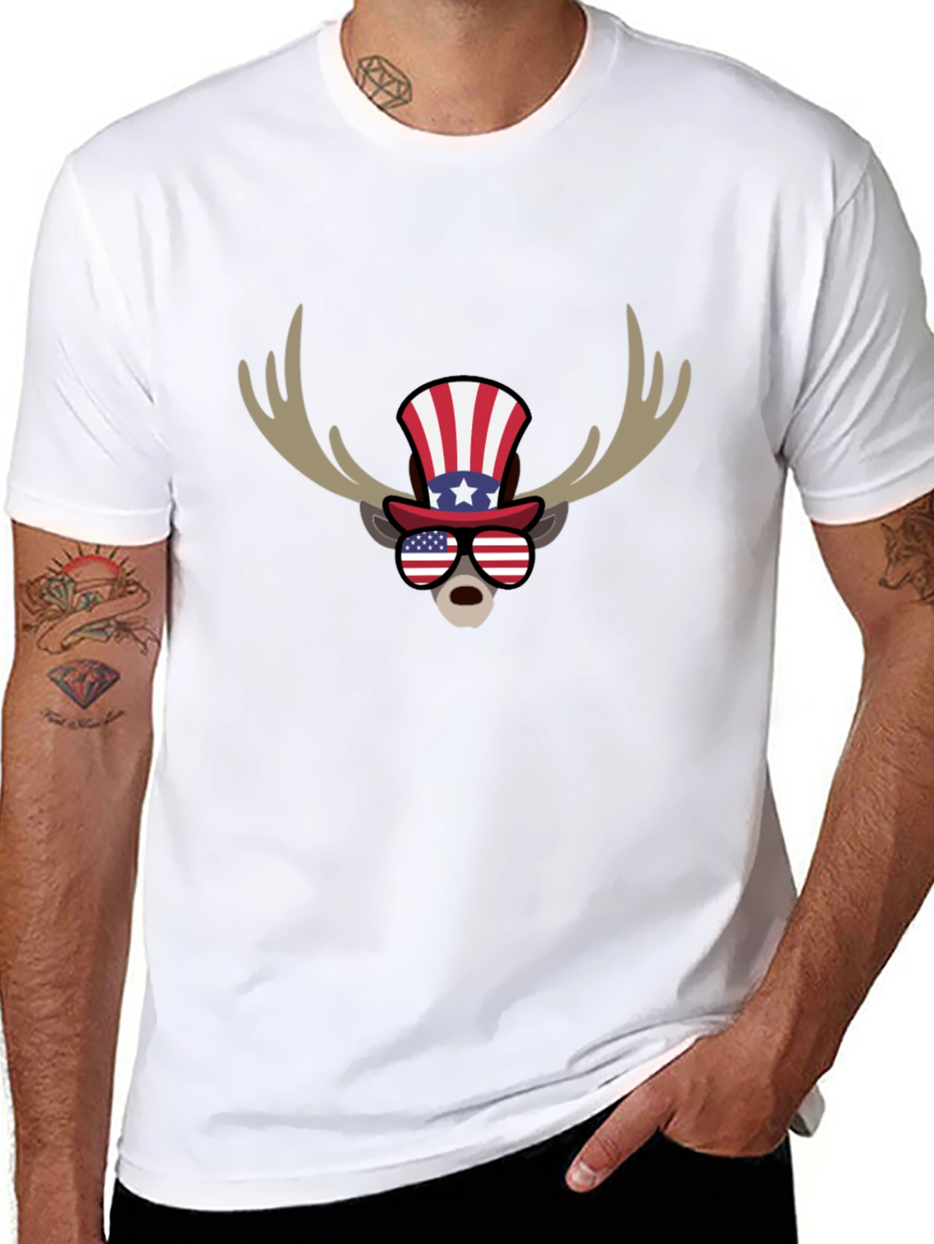 Patriotic Moose Graphic T-Shirt - American Flag