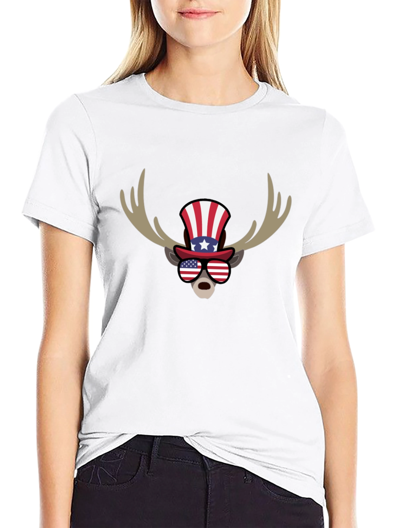 Patriotic Moose Graphic T-Shirt - American Flag