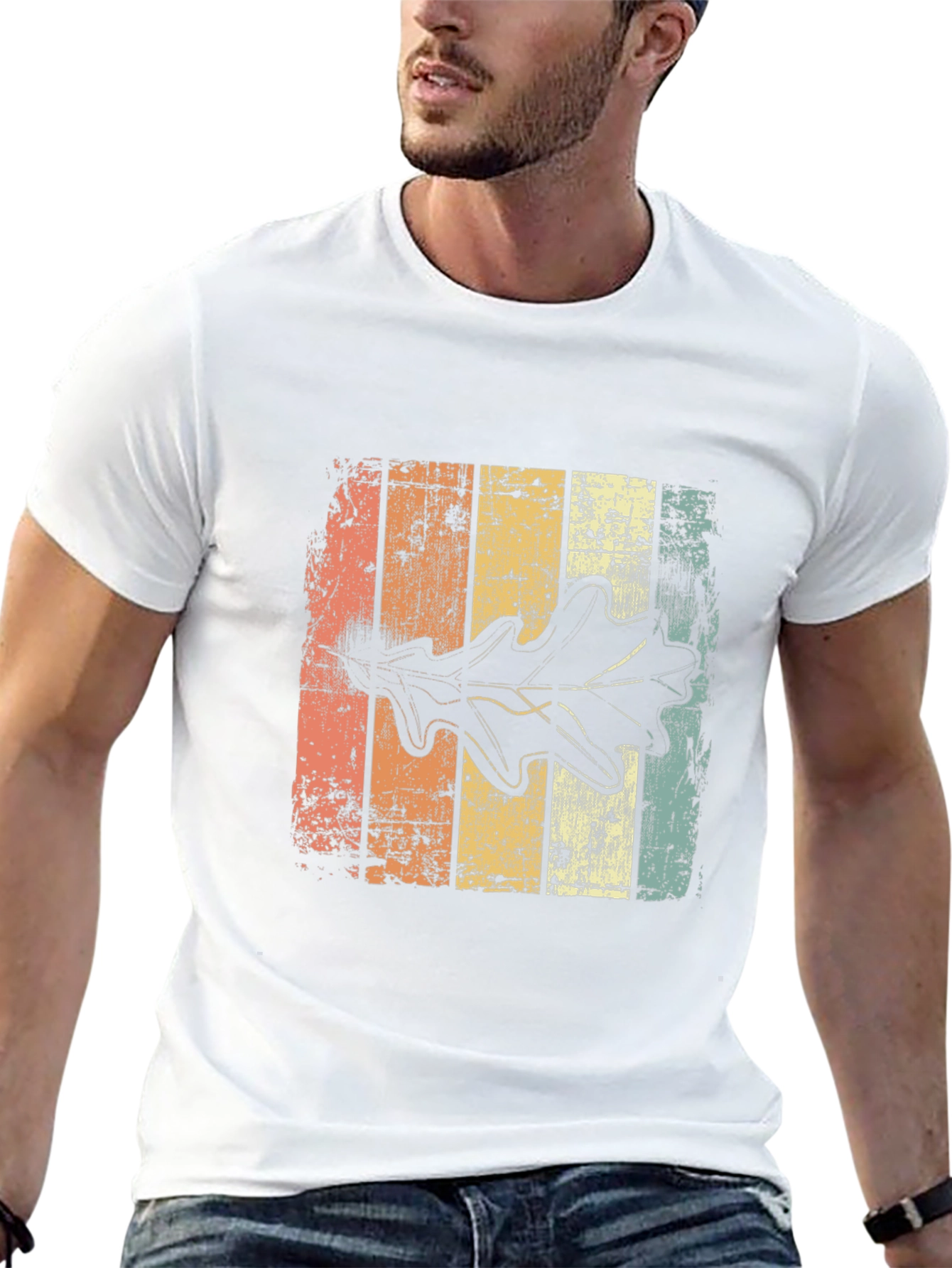 Retro Leaf Graphic Tee - Distressed Design