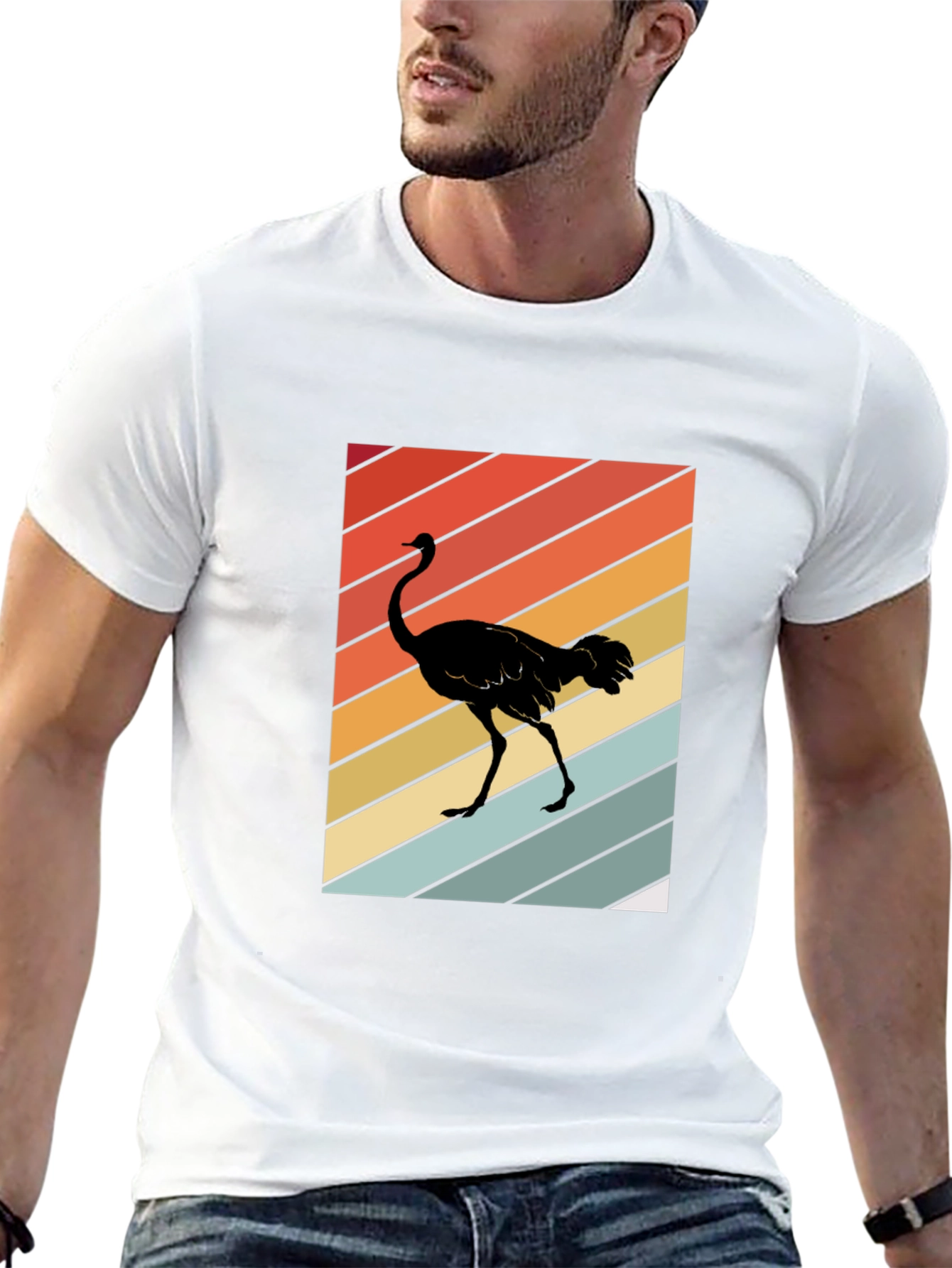 Retro Ostrich Sunset T-Shirt - Unique Graphic Tee
