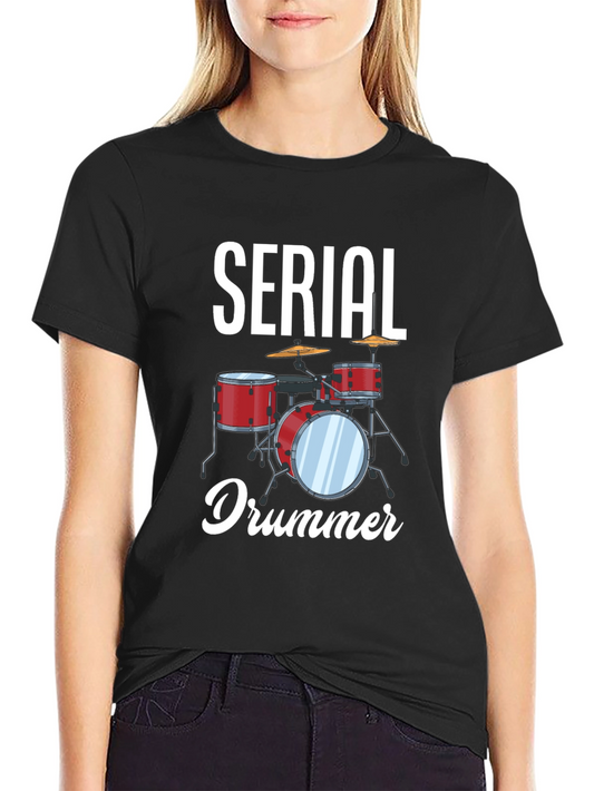 Serial Drummer Graphic Tee - Black Cotton T-Shirt