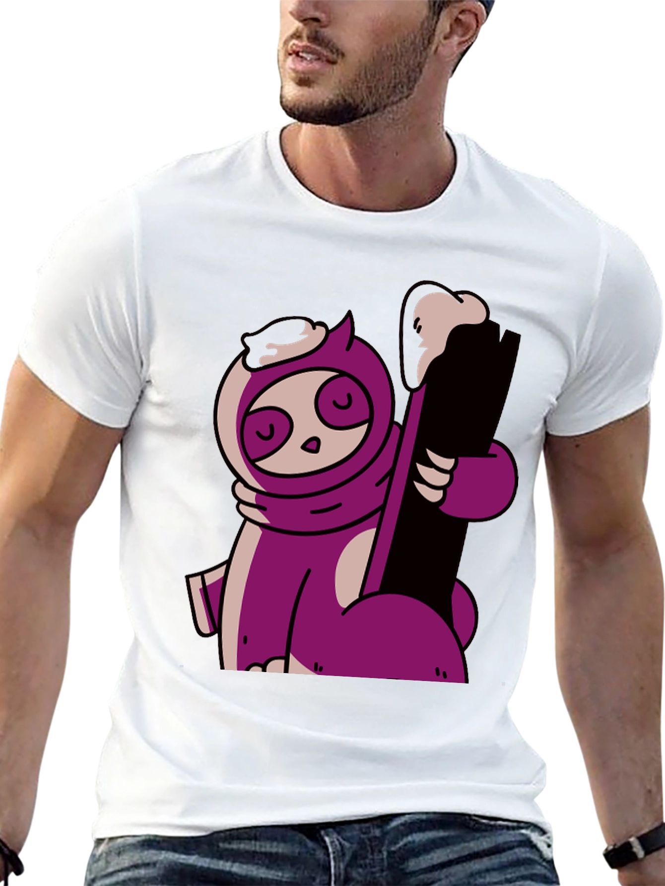 Purple Sloth Skiing T-Shirt - Funny Cartoon Tee