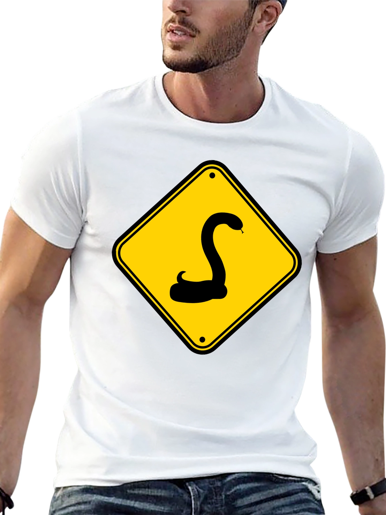 Snake Warning Sign Graphic Tee - Black Cotton