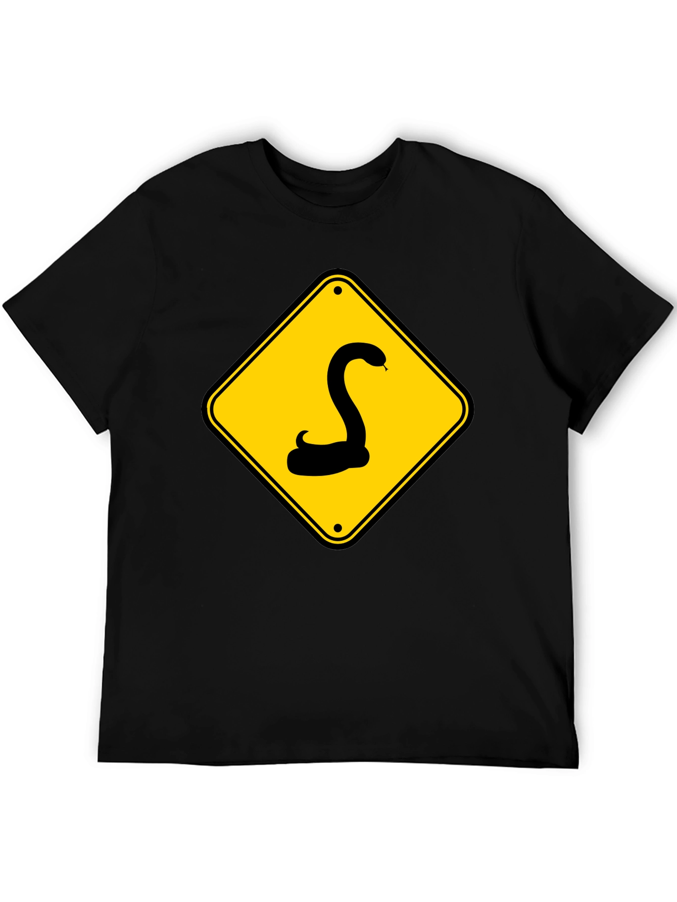 Snake Warning Sign Graphic Tee - Black Cotton
