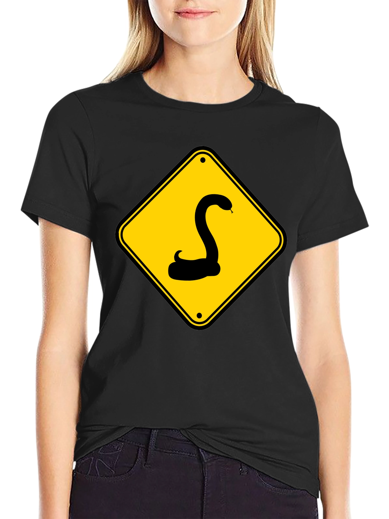 Snake Warning Sign Graphic Tee - Black Cotton