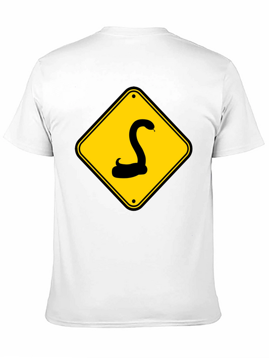 Snake Warning Sign Graphic Tee - Black Cotton