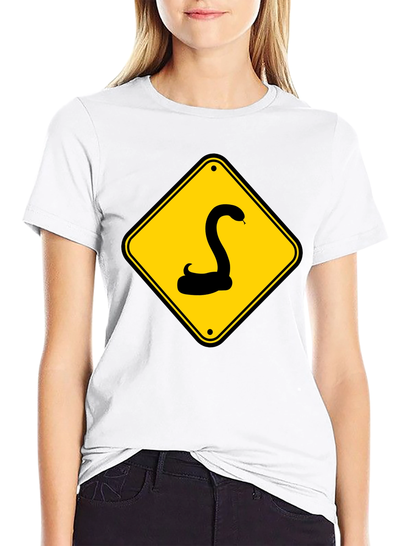 Snake Warning Sign Graphic Tee - Black Cotton