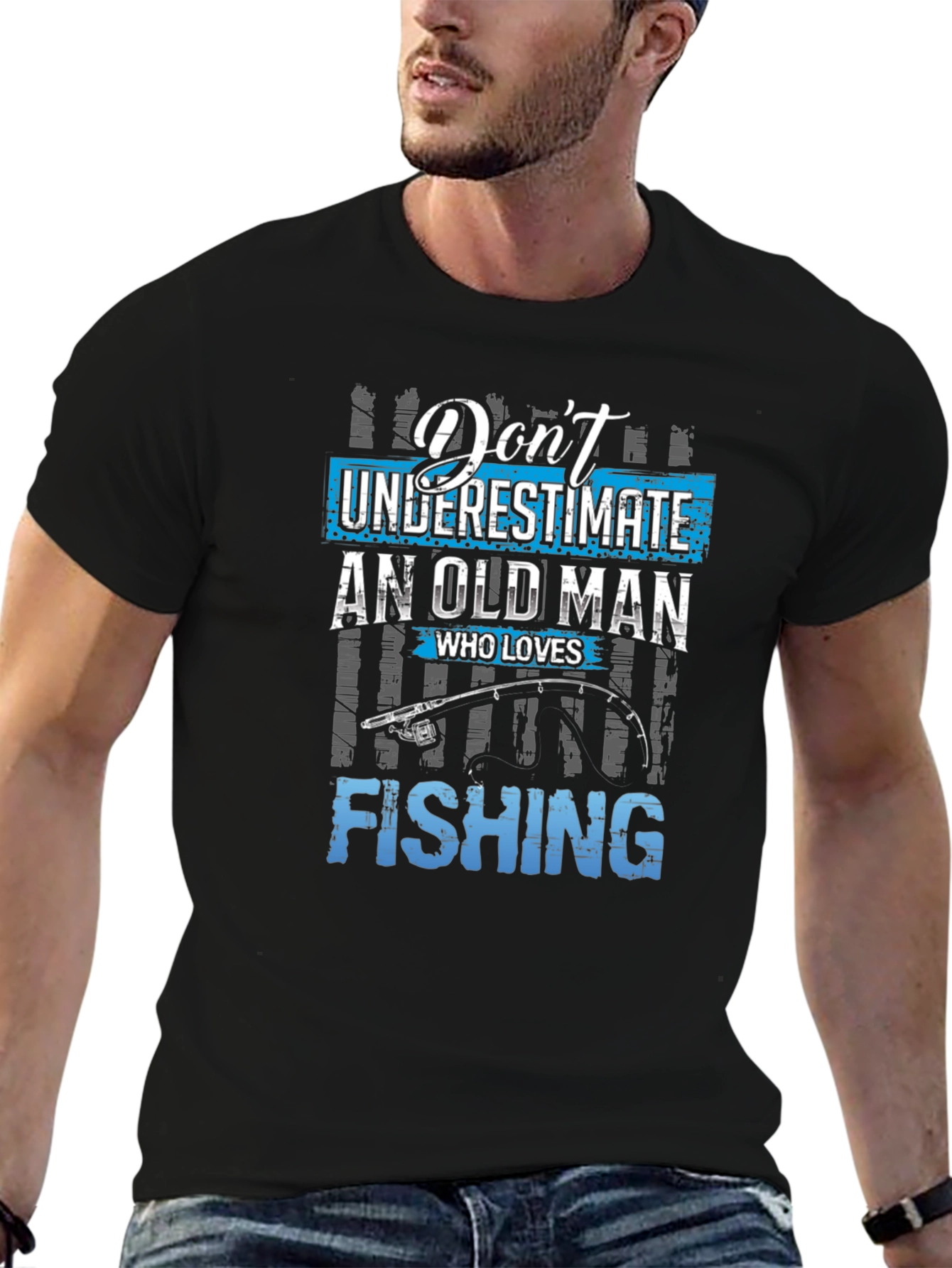 Dont Underestimate Old Man Fishing Graphic Tee