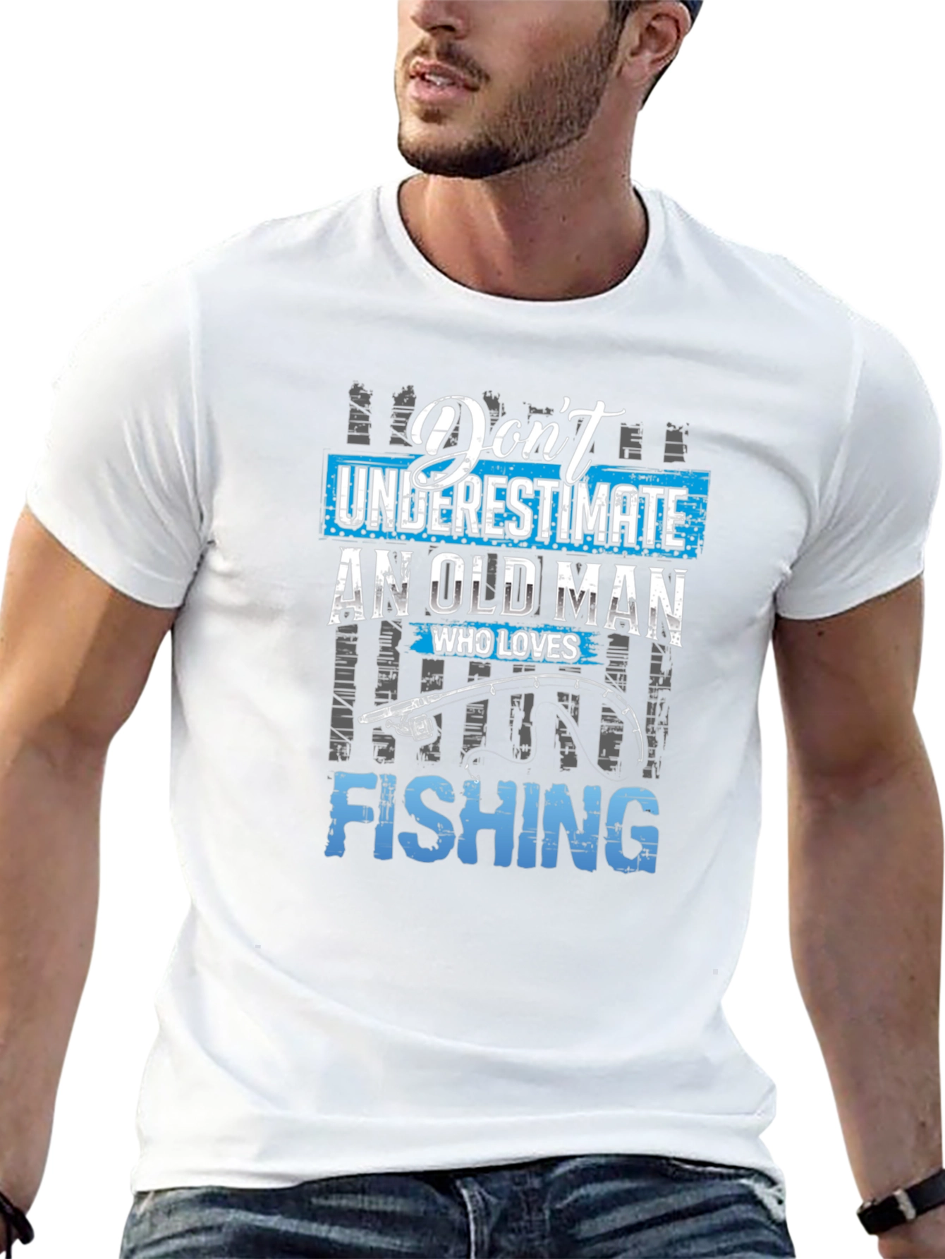 Dont Underestimate Old Man Fishing Graphic Tee