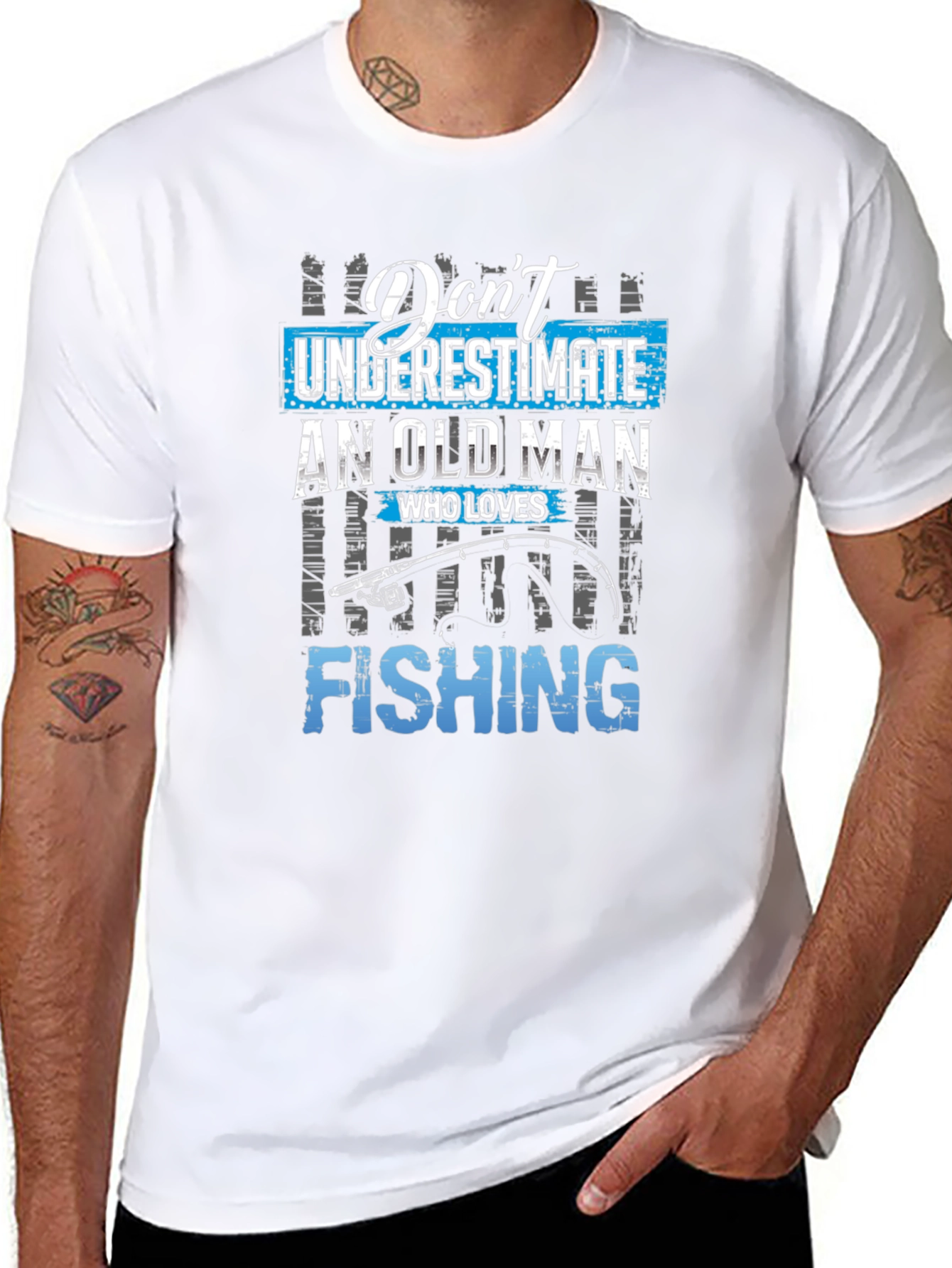 Dont Underestimate Old Man Fishing Graphic Tee