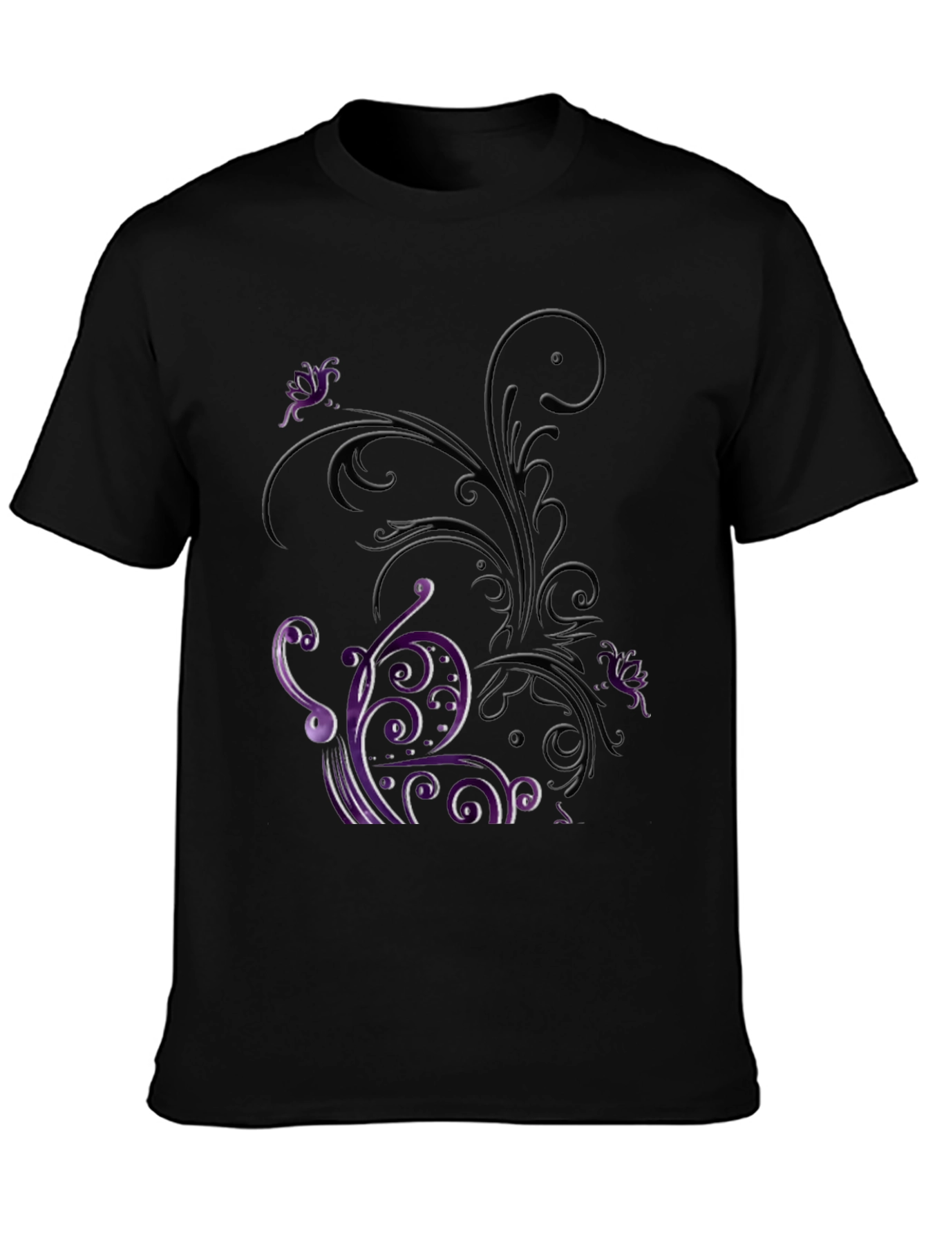 Floral Scrollwork Graphic Tee - Black