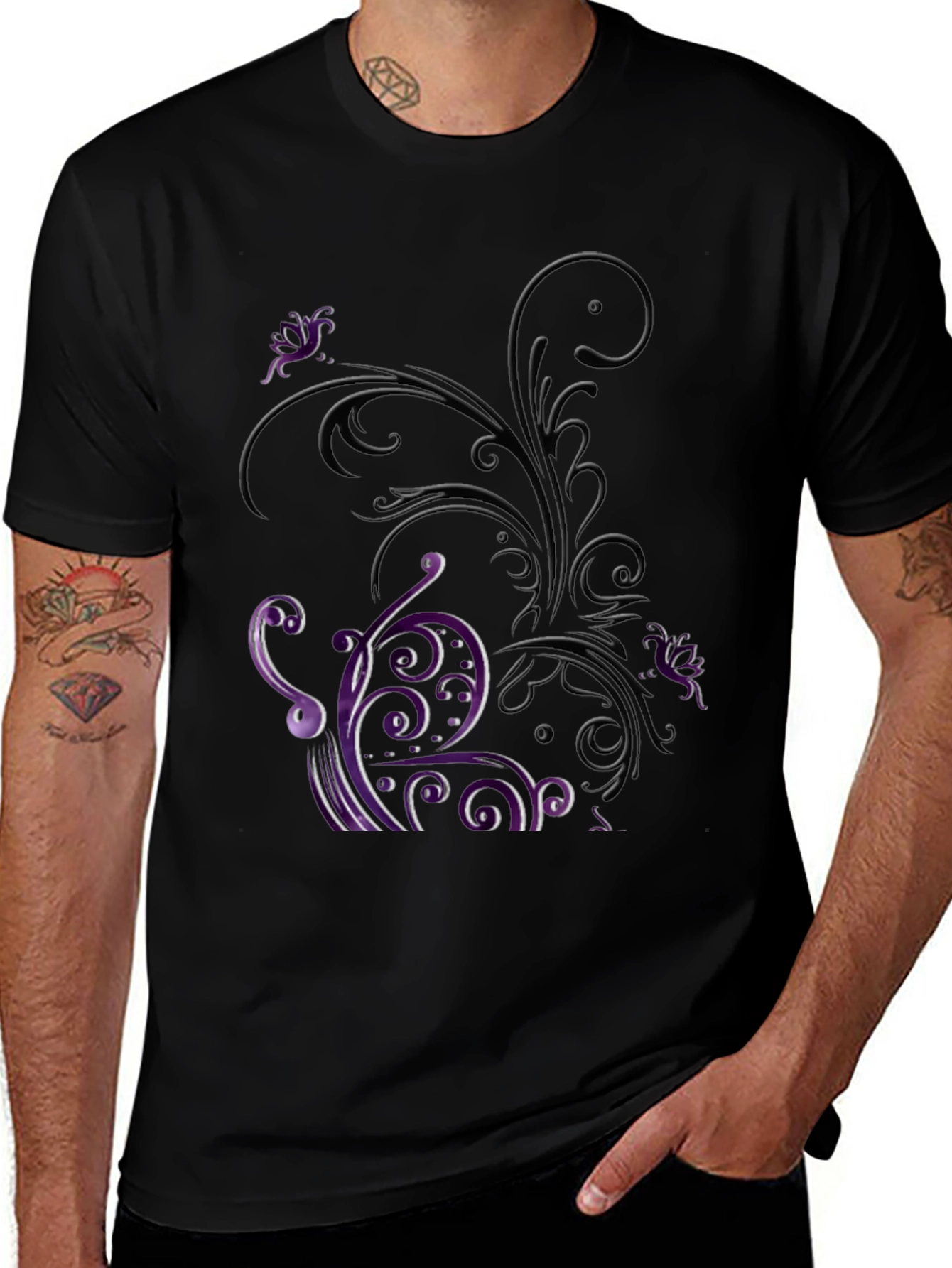 Floral Scrollwork Graphic Tee - Black