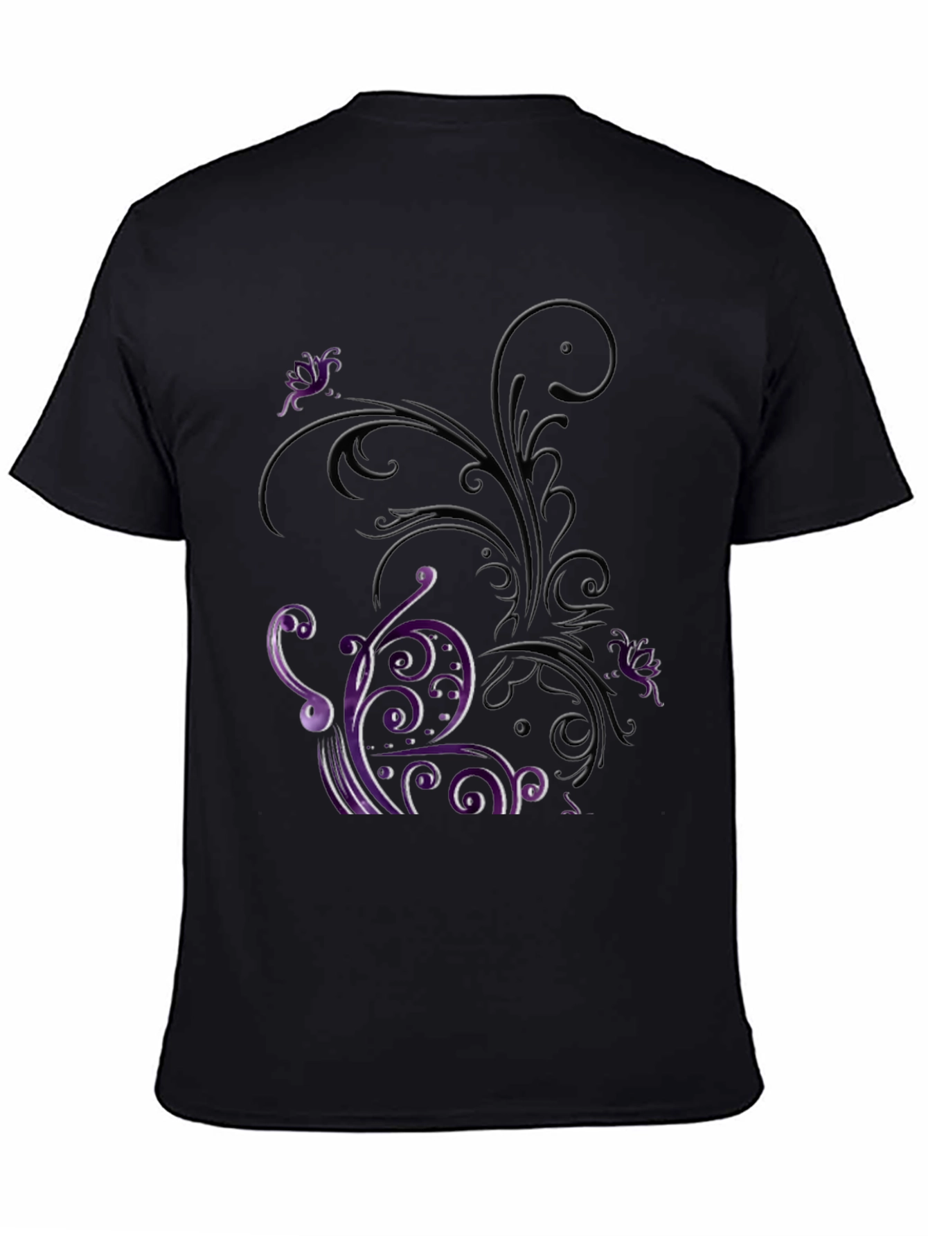 Floral Scrollwork Graphic Tee - Black