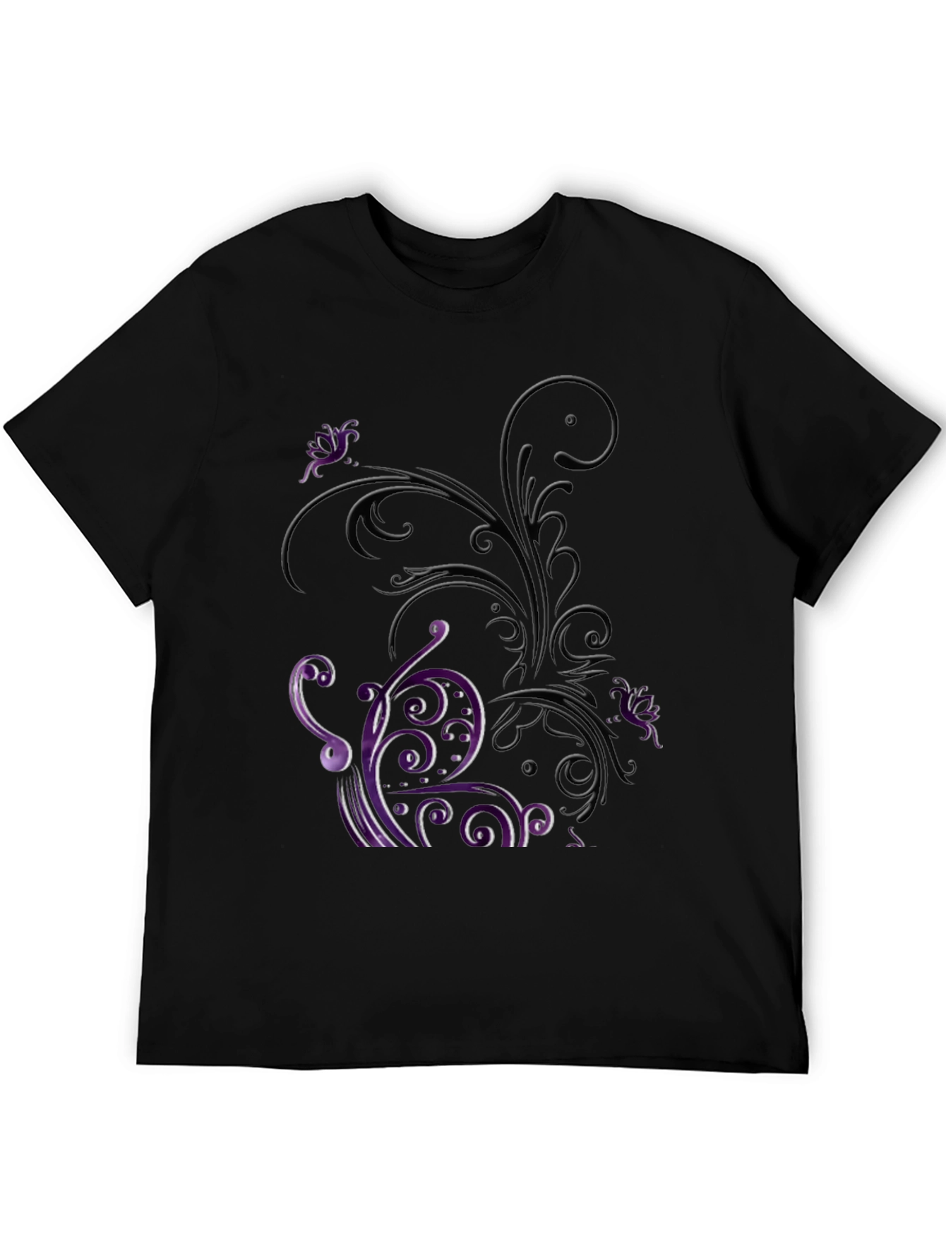 Floral Scrollwork Graphic Tee - Black