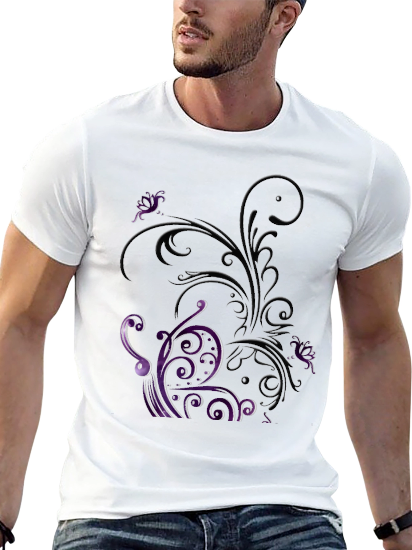 Floral Scrollwork Graphic Tee - Black