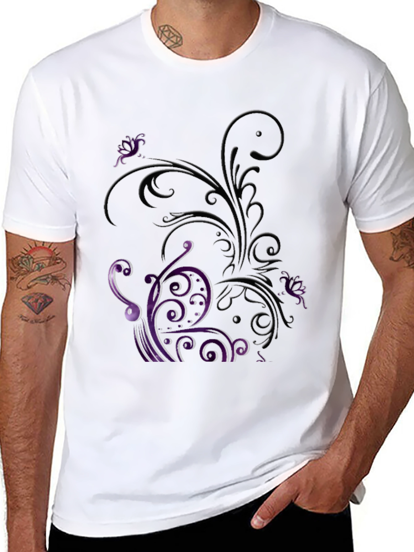 Floral Scrollwork Graphic Tee - Black