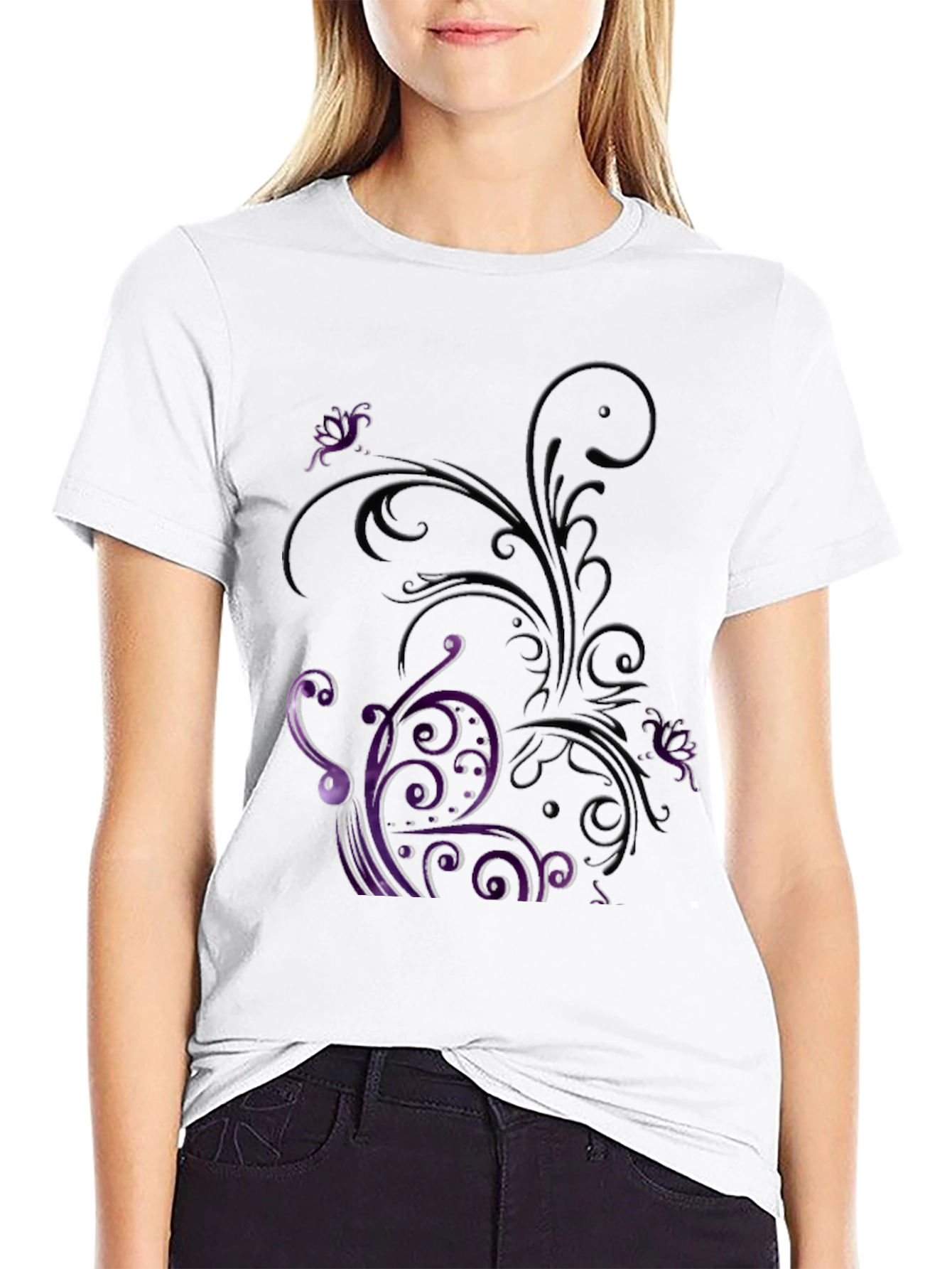 Floral Scrollwork Graphic Tee - Black