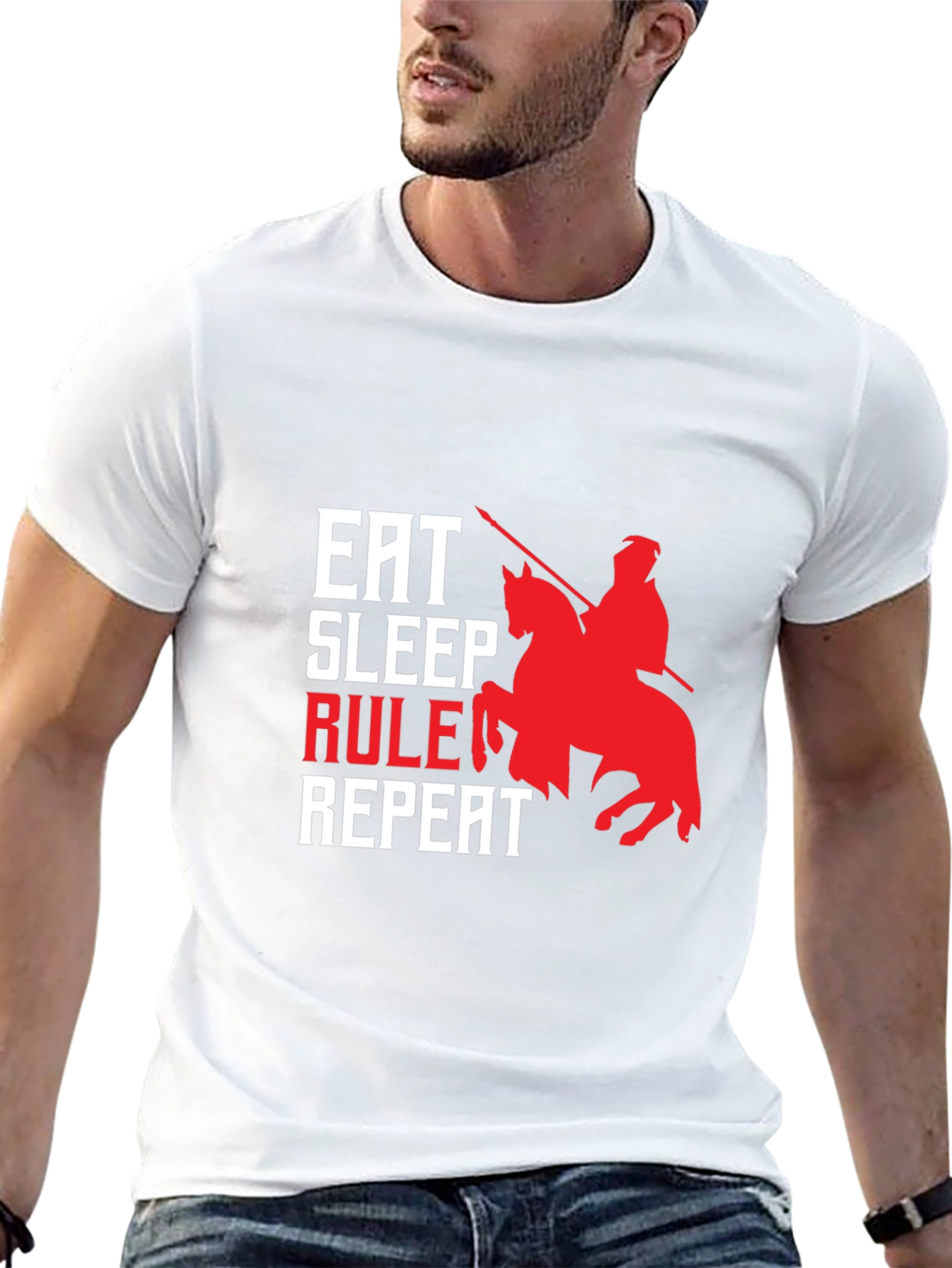 Eat Sleep Rule Repeat Graphic Tee - Black Cotton