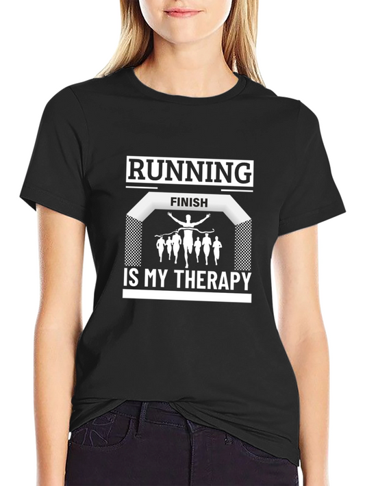 Running Is My Therapy Graphic Tee - Black Cotton