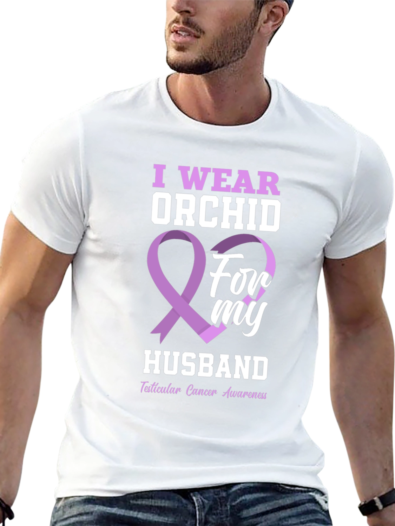 Orchid Ribbon Husband Cancer Awareness T-Shirt