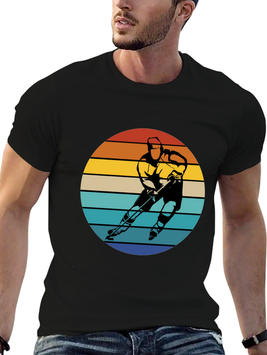 Retro Hockey Player T-Shirt - Vintage Style Graphic Tee